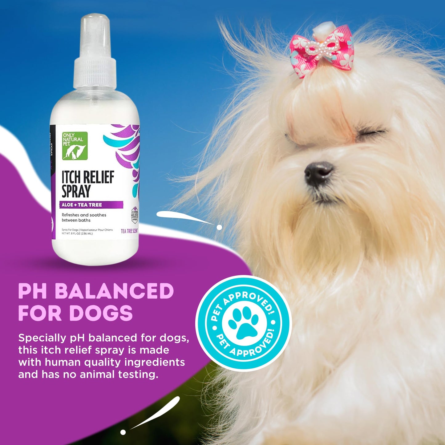 Only Natural Pet Itch Relief Spray with Aloe + Tea Tree for Dogs, Anti Itch Spray for Dogs Allergies to Soothe Dry Irritated Skin and Itchy Skin Relief - 8 oz