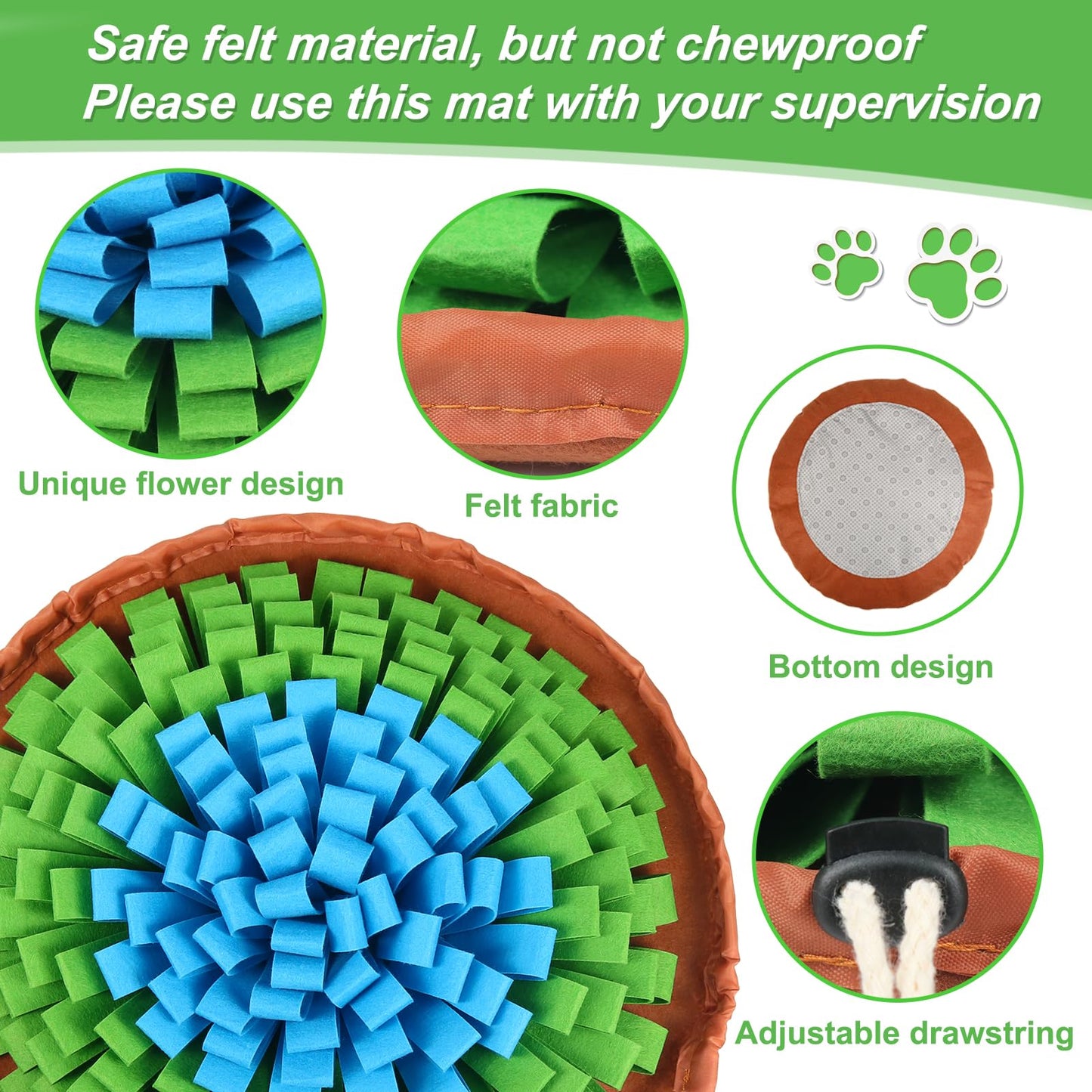 Vivifying Snuffle Mat for Dogs, Adjustable Sniff Mat for Slow Eating and Keep Busy, Interactive Enrichment Toys for Mental Stimulation (Blue&Green)
