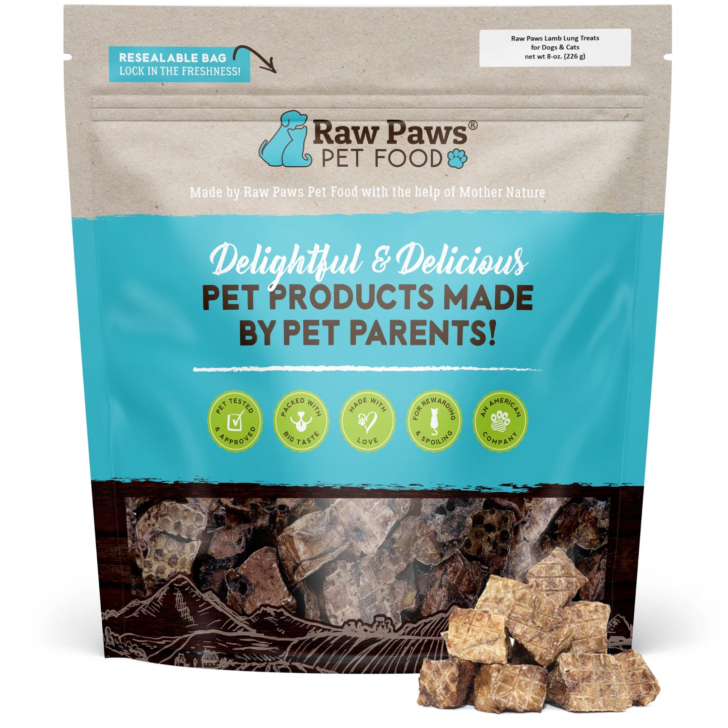 Raw Paws Lamb Lung Treats for Dogs (8-Ounce) - Packed in USA - Free Range Dehydrated Lamb for Dogs - Crunchy Natural Bites - Dog Treat Training Lung Filets