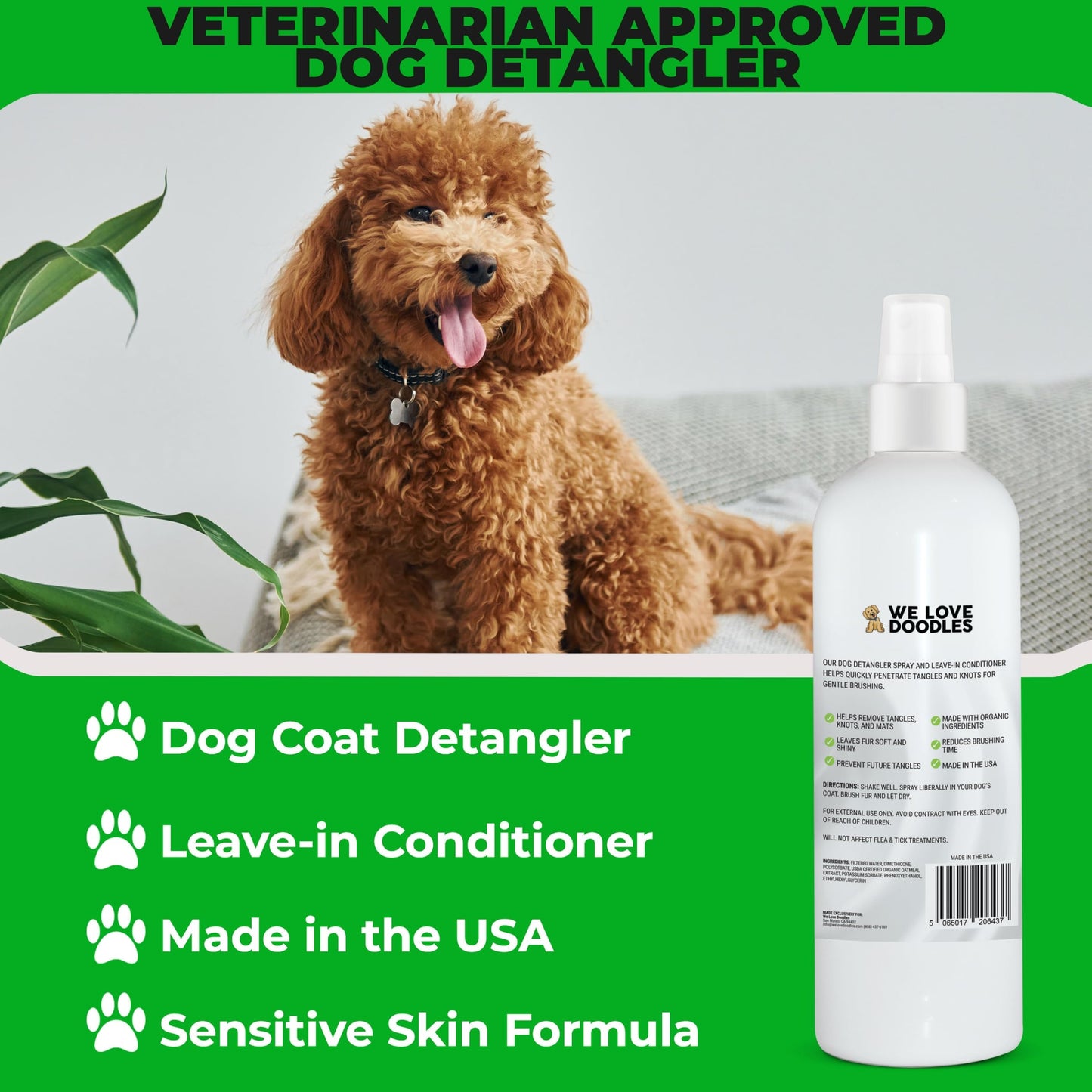 We Love Doodles Premium Oatmeal Shampoo & Detangler Spray for Dogs - Gentle For Itchy & Sensitive Skin, Soothing for Dry Skin, Moisturizing Anti-Itch, Leave-in Conditioner Tangle Remover - Made in USA