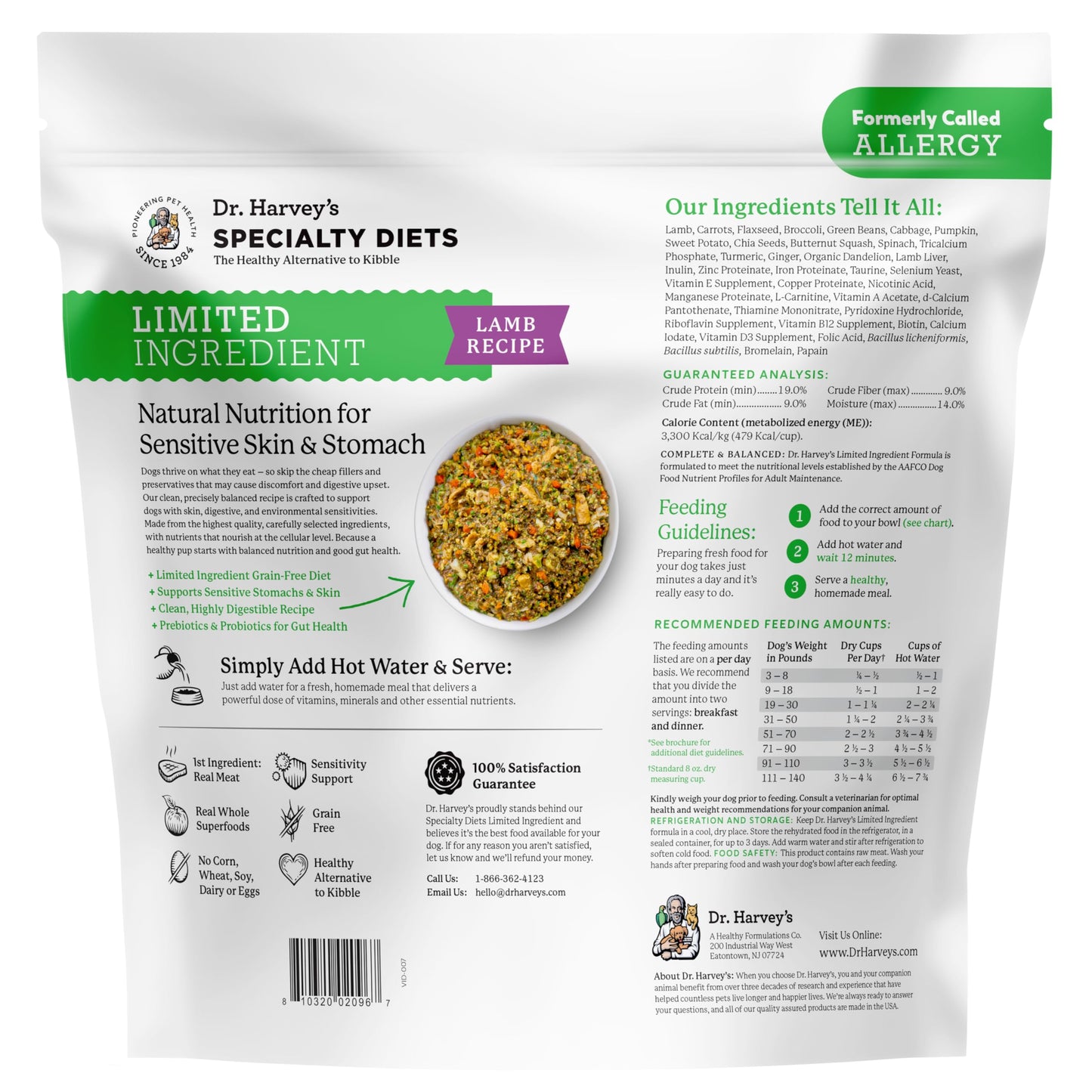 Dr. Harvey's Specialty Diet Limited Ingredient - Human Grade Dog Food for Dogs with Sensitivities - Lamb Recipe (5 Pounds)