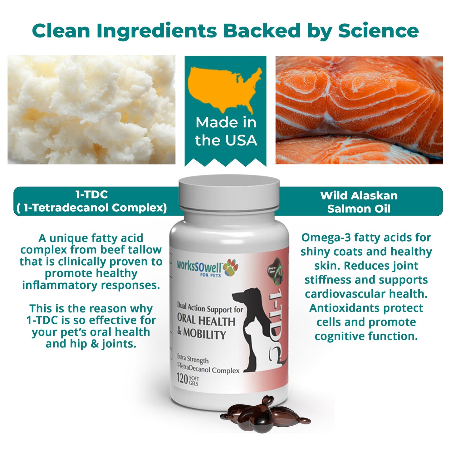 1TDC WorksSoWell Dual Action Joint Supplement for Dogs & Cats - Hip and Joint Supplement for Large Breed & Small Breed - Also Great for Oral Health - Muscle & Stamina Recovery & Arthritis - 120ct