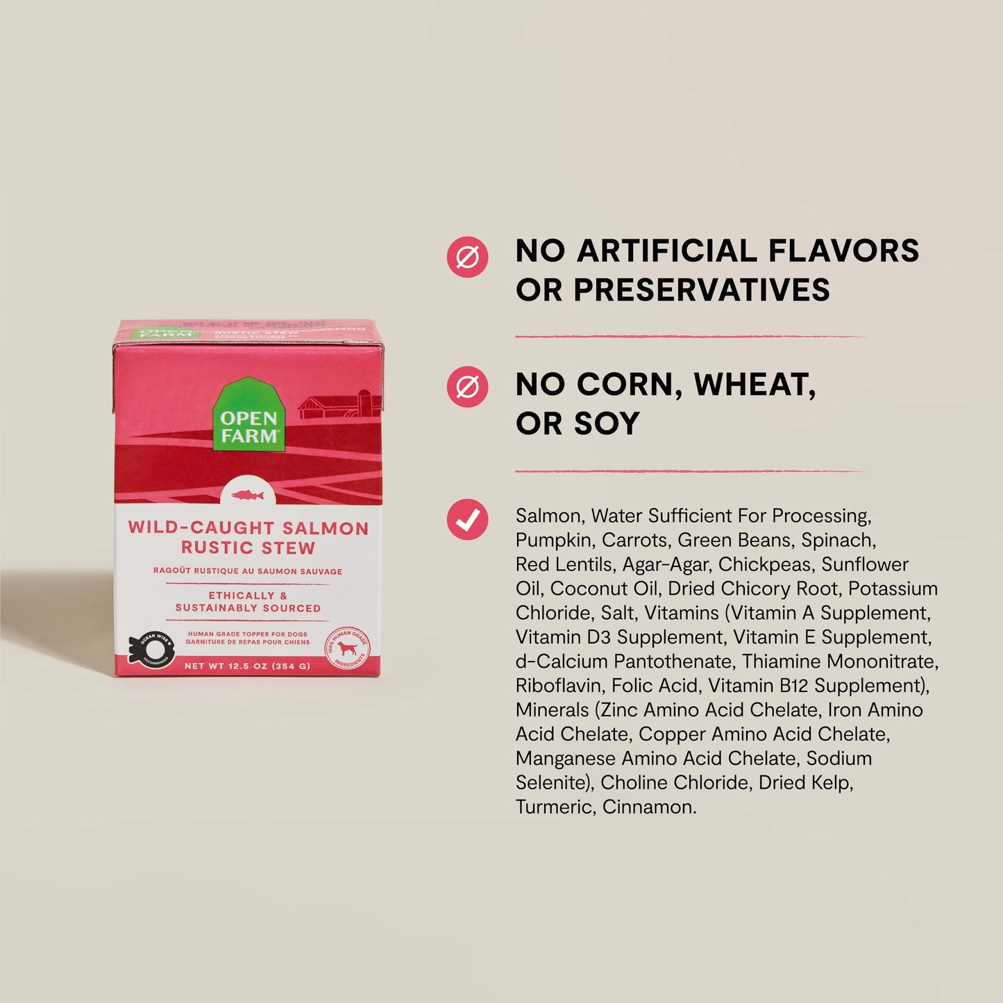 Open Farm Rustic Stews Wet Dog Food, Grain-Free, Complete & Balanced with Human-Grade Ingredients, Humanely-Raised Meat & Bone Broth, Wild-Caught Salmon Recipe, 12.5oz Packs (Case of 12)