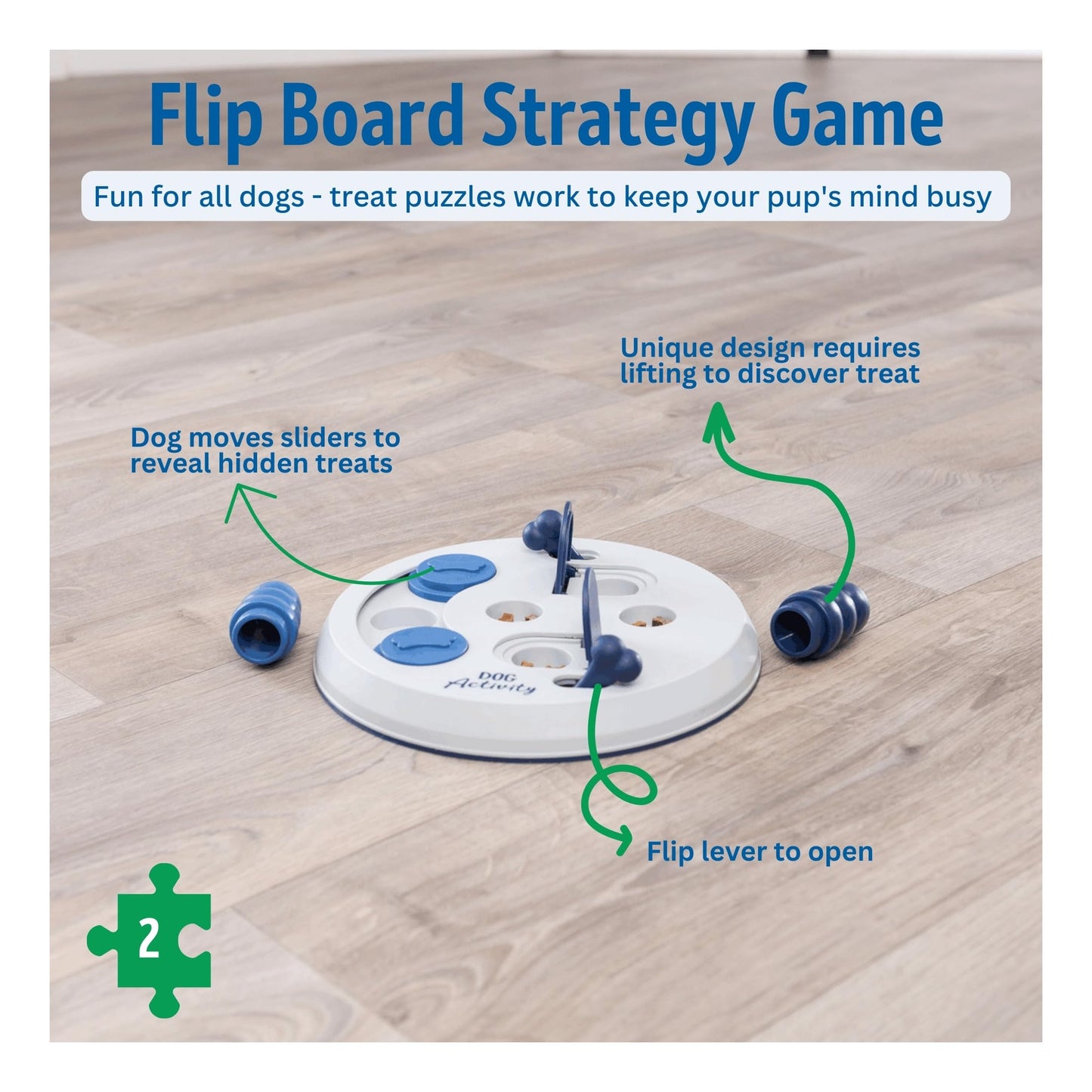 TRIXIE Flip Board Dog Enrichment Toy, Intermediate Level 2 Dog Puzzle, Interactive Treat Game for Small to Medium Breeds