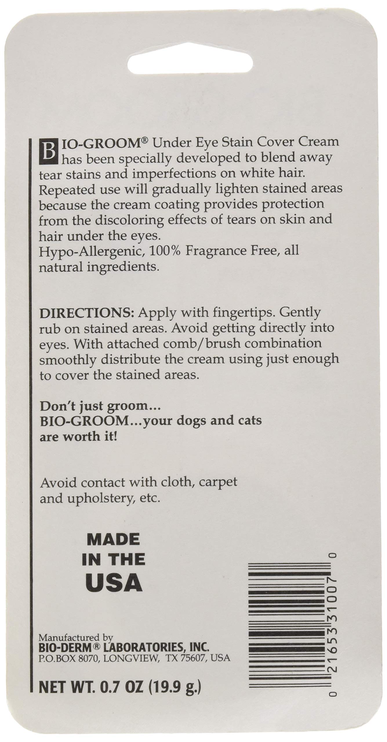 Bio-groom Stain-Free Dog Eye Cream – Tear Stain Remover for White Dogs, Natural Eye Wash, Hypo-Allergenic, Cruelty-Free, Made in USA, Gentle Eye Cleaner for Dogs – 0.7 oz 1-Pack