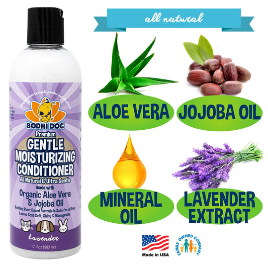 Bodhi Dog Gentle Moisturizing Dog Conditioner - Soothing Plant-Based Formula with Aloe Vera & Jojoba Oil - Hydrates & Softens Coat - Leaves Coat Soft Shiny & Manageable - Lavender Scent (17 Fl Oz)