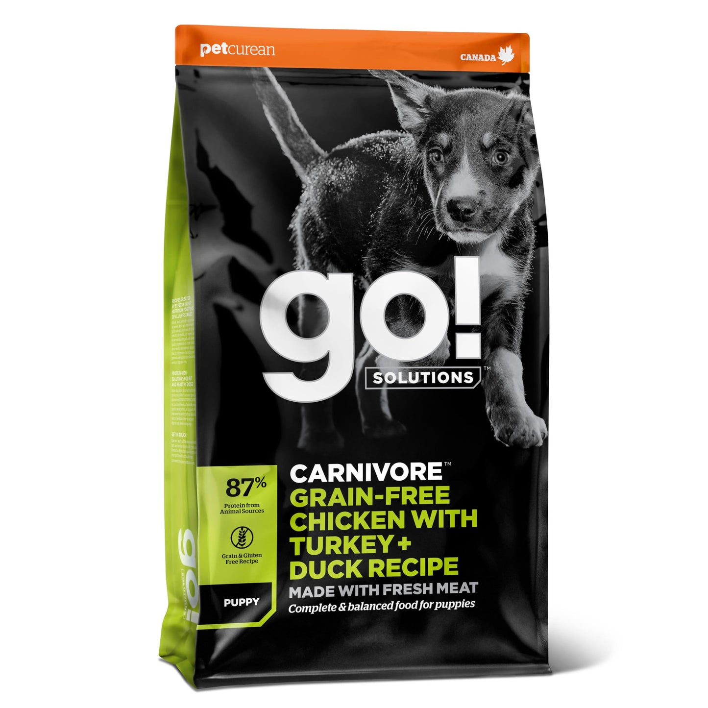 Go! Solutions Carnivore, Grain-Free, Protein Rich Dry Dog Food, Chicken, Turkey and Duck Puppy Recipe, Small Kibble, 3.5 lb Bag