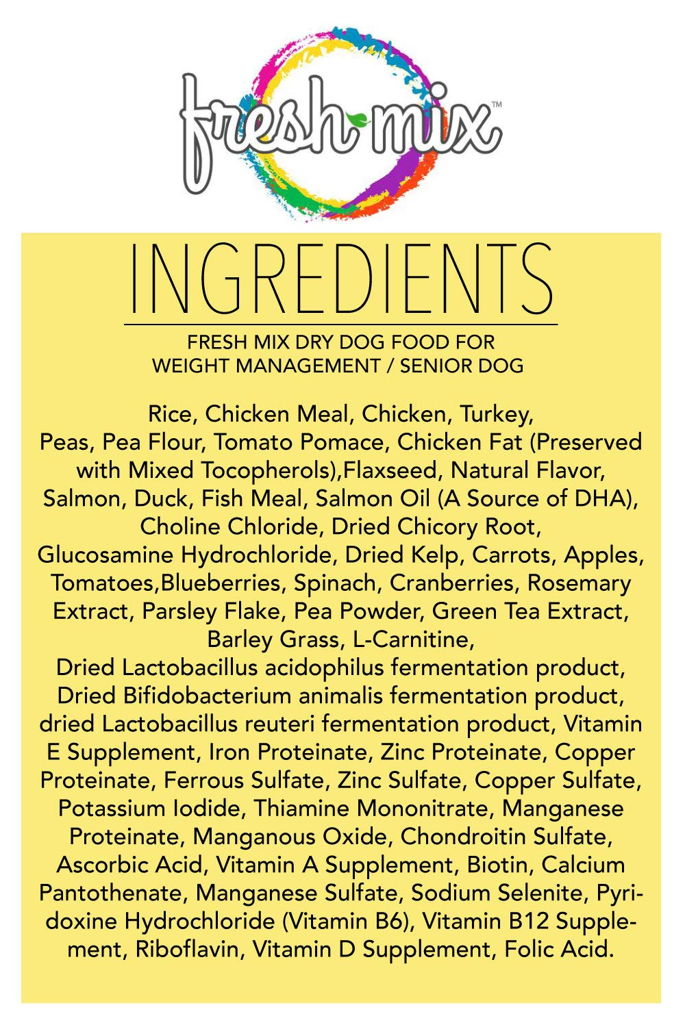 ARTEMIS Fresh Mix Dry Dog Food – Perfect Weight Management Formula Senior Premium Meat Recipe Health Nutrition Omega 3 6 Protein 28lb Bag