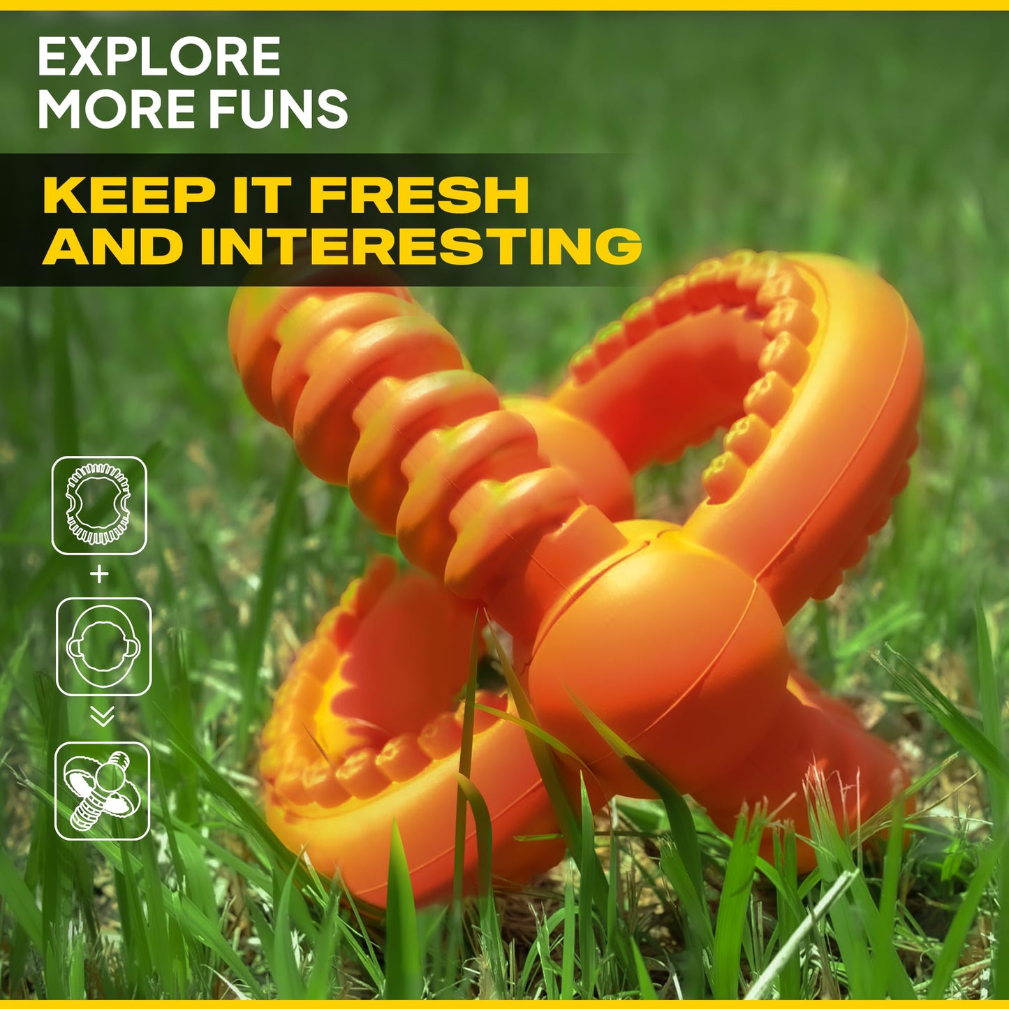 Fida Dog Chew Toys for Aggressive Chewers, 3-in-1 Indestructible Interactive Dog Toys, Unique Detachable Natural Rubber Balls Tug &Fetch Toys for Large & Medium Dogs(Orange, L)