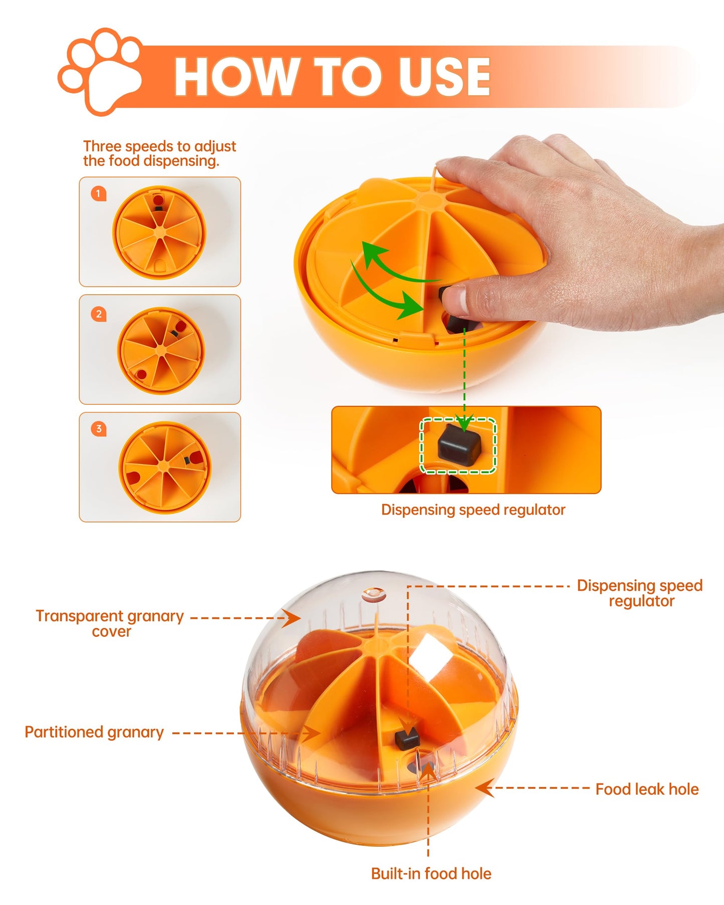 DollSheriffgoo Enrichment Interactive Dog Treat Toy - Level 1 Mental Stimulation for Dogs，Mentally Stimulating Dog Toys for Boredom Busy (Beginner-Orange 5.6" Squeaky Ball)