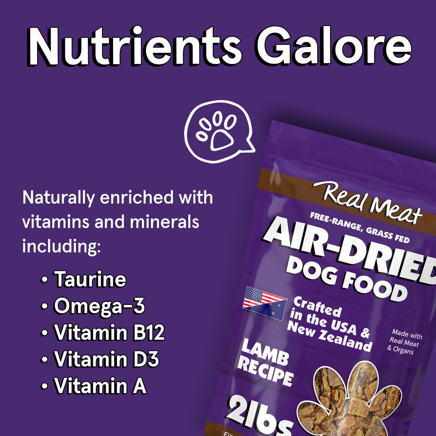 TRMC Real Meat Air Dried Dog Food w/Real Lamb - 2lb Bag of USA-Crafted Grain-Free Real Meat Dog Food Sourced from Hormone-Free, Free-Range, Grass-Fed Lamb - Digestible, All Natural, High Protein Lamb