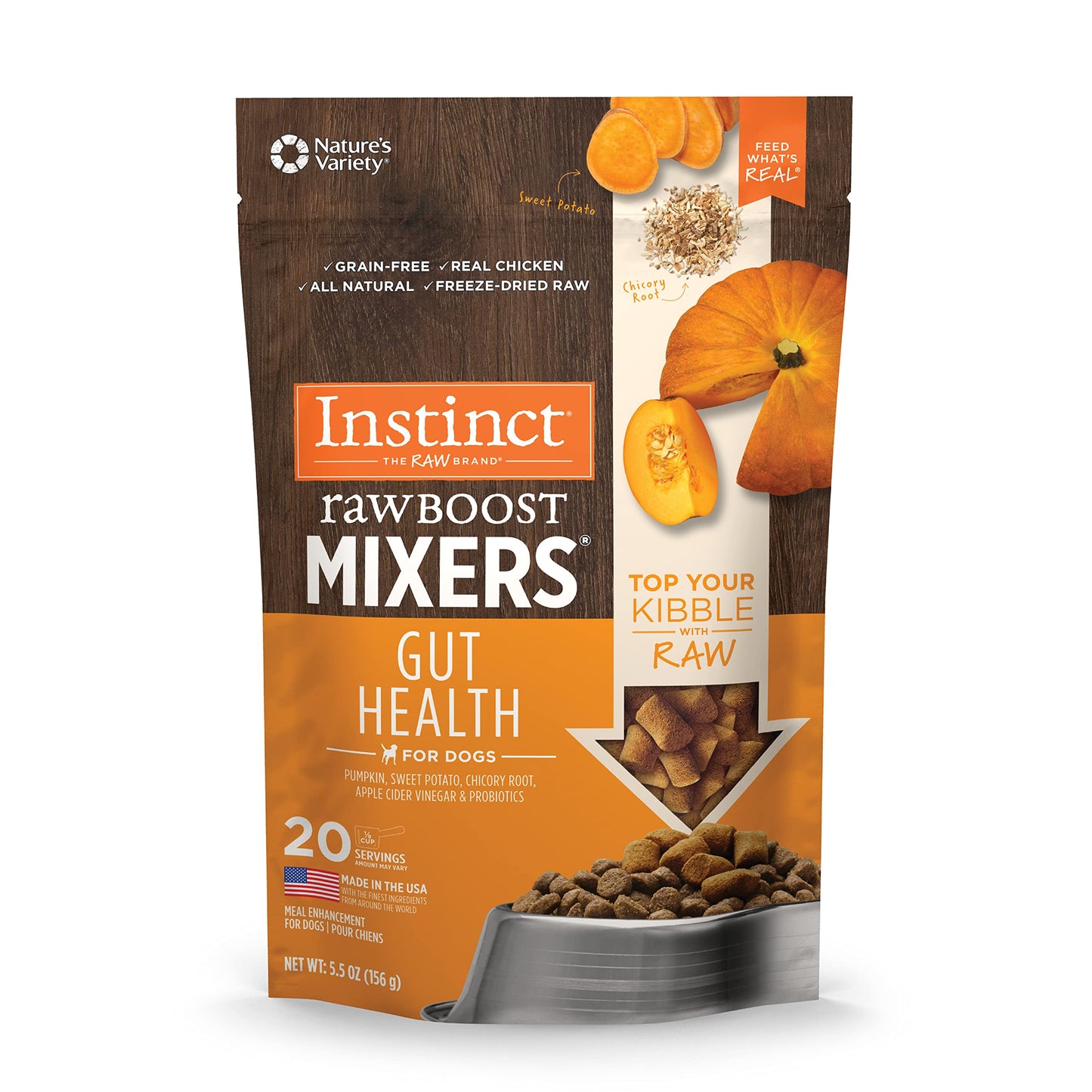 Instinct Raw Boost Mixers Gut Health Freeze-Dried Dog Food Topper, 5.5 oz. Bag