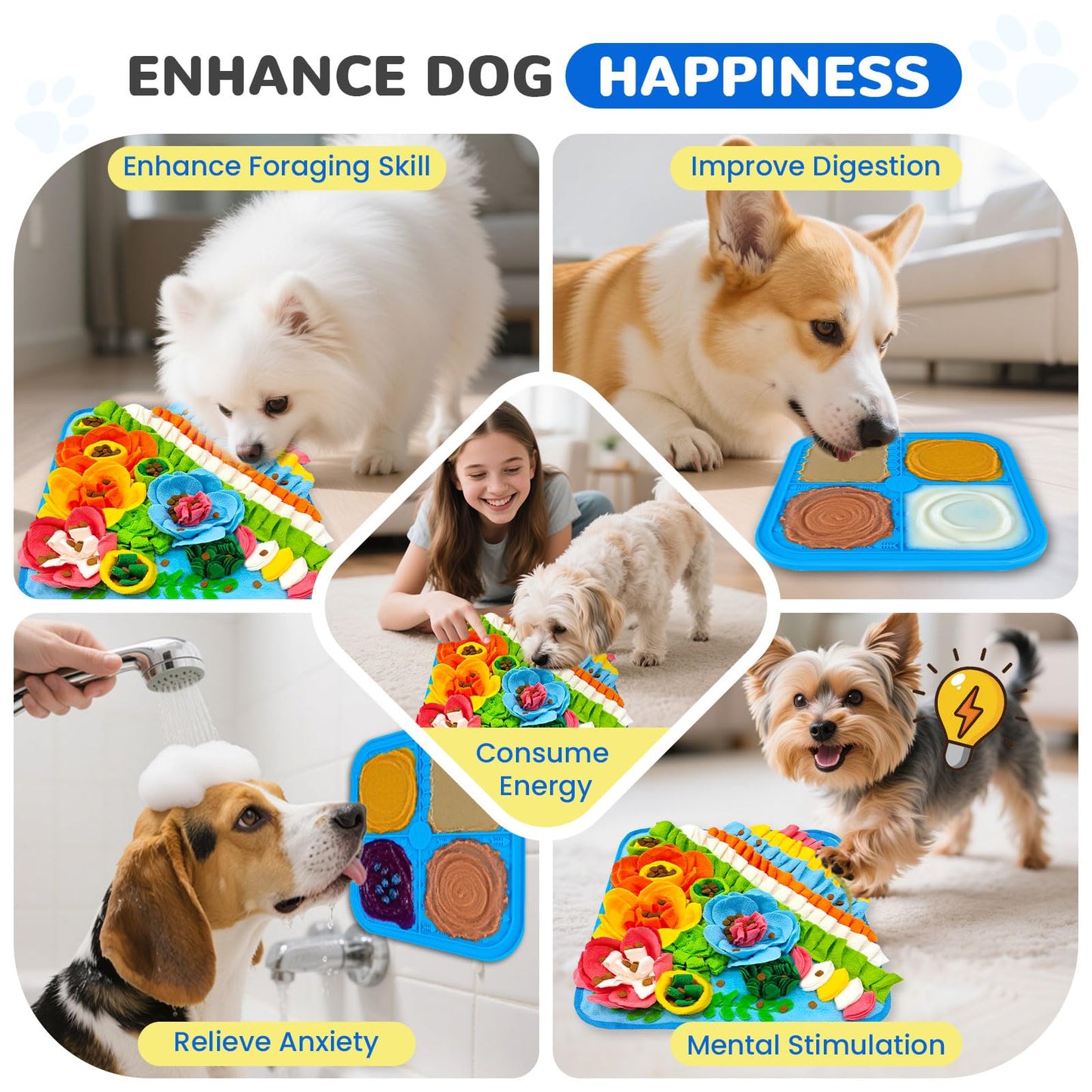UETZLTB Dog Snuffle Mat and Lick Mat Set, Interactive Dog Enrichment Puzzle Toys for Puppy Small Breed Dogs Cats Rabbits, Cognitive Sniff Foraging Mats for Slow Feeding Treat Game Mental Stimulation