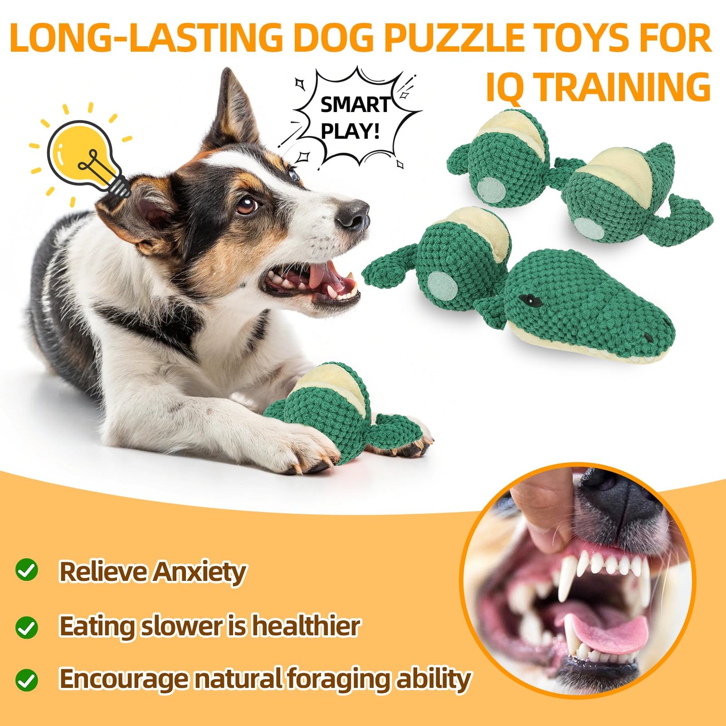 Mihachi Dog Enrichment Toys, Snuffle Toy for Small Medium Dogs, Detachable Dog Puzzles Squeaky Sniffle Interactive Toy for Foraging Training, Boredom and Mental Stimulation, Green Crocodile