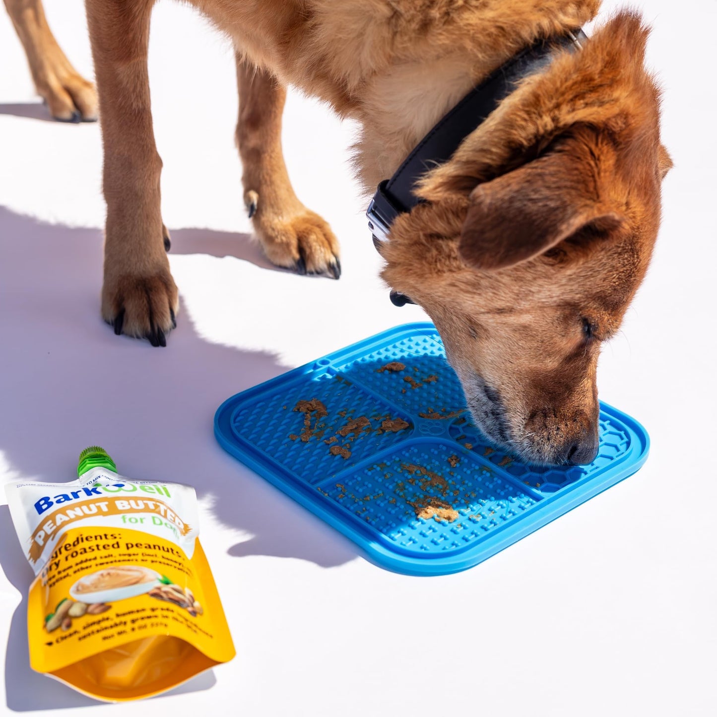 BarkWell Dog Durable Chew Toy for Treats and Peanut Butter, Natural Rubber Diamond Bone (S, Red), Includes Lick Mat and 2 Peanut Butter Pouches