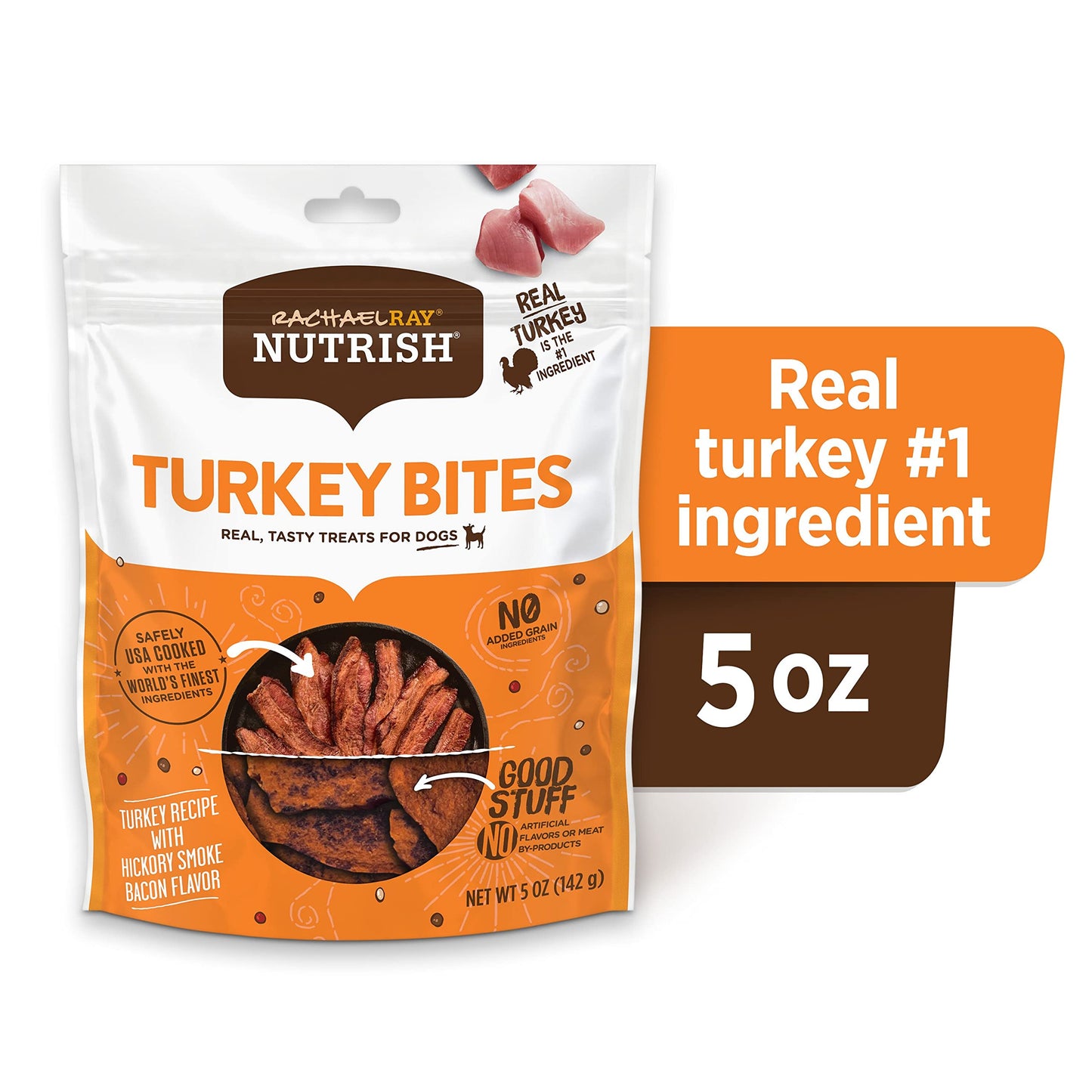 Nutrish Rachael Ray Turkey Bites Turkey Recipe with Hickory Smoke Bacon Flavor Dog Treats, 5 oz. Pouch, 5 Count