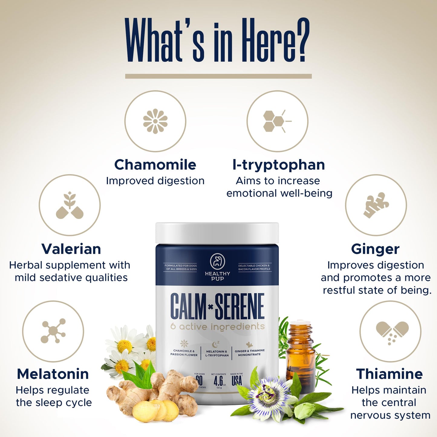 Calming Chews for Dogs with Melatonin - 60 Delicious Soft Treats for Dog Anxiety Relief for Large and Small Dogs - Includes Chamomile, Thiamine, L-Tryptophan - Promotes Rest and Relaxation