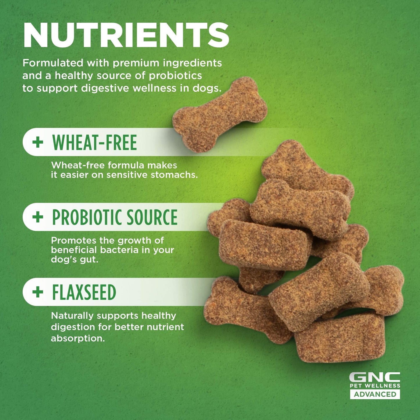 GNC Pets Advanced Digestion Dog Supplements, Soft Chew Digestive Support with Flaxseed & Probiotics for Gut Health, Chicken Flavor Vitamins & Enzymes Supplement for All Dogs, 90 Count
