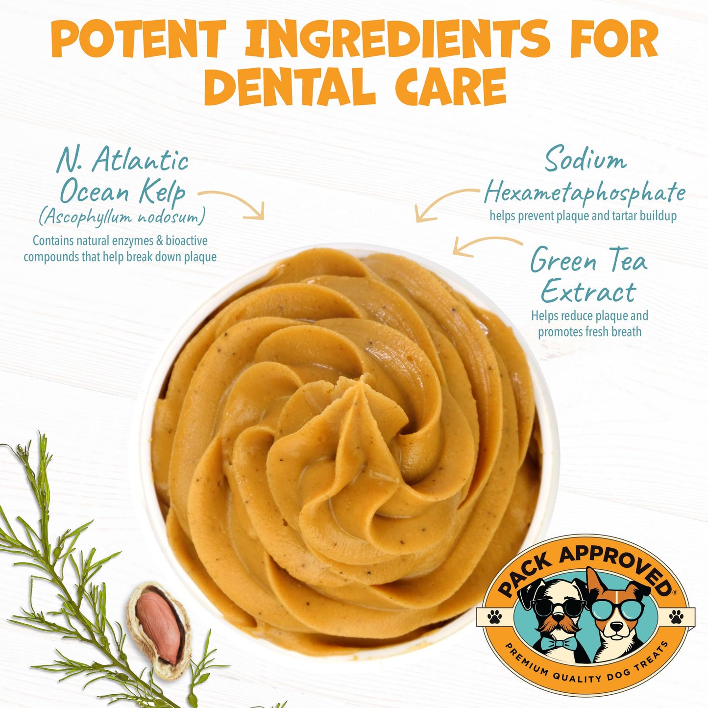 Pack Approved Dog Peanut Butter - with Ocean Kelp to Support Oral Care & Act as Dog Plaque and Tartar Remover - Lick Mat Treats for Bad Breath - Dental (8.46oz)