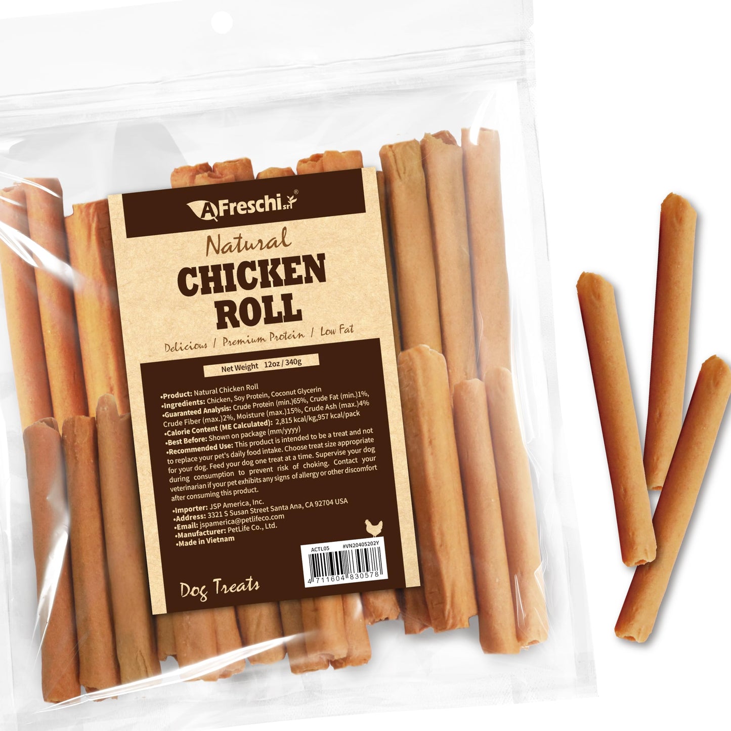 AFreschi Natural Chicken Roll 12 oz, All Natural, Grain-Free, High-Protein, Healthy & Easily Digestible, Soft Texture