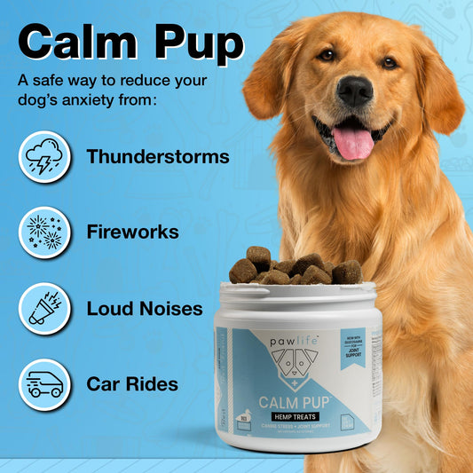 pawlife Organic Hemp Oil Infused Calming Chews for Dogs Anxiety - Dogs Essentials for Relief from Travel, Thunder, Separation, Barking, and Fireworks, Joint Pain, Arthritis, Pain Support Calm Pup