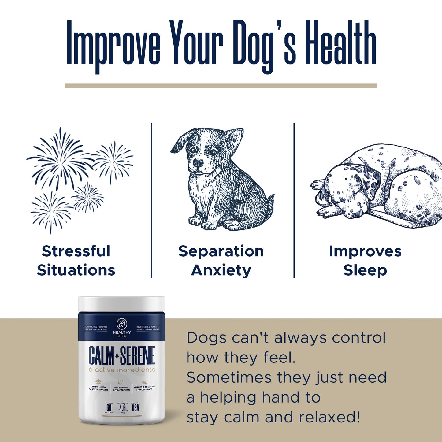 Calming Chews for Dogs with Melatonin - 60 Delicious Soft Treats for Dog Anxiety Relief for Large and Small Dogs - Includes Chamomile, Thiamine, L-Tryptophan - Promotes Rest and Relaxation
