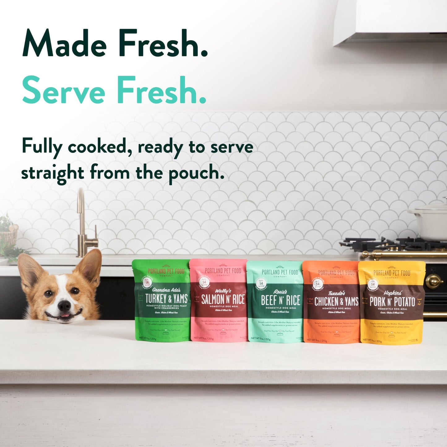 Portland Pet Food Company Fresh Dog Food Pouches - Human-Grade Topper Mix-Ins & Wet Pet Meals - Small & Large Breed Puppy & Senior Dogs - Gluten-Free Meal Toppers, Made in The USA - 8 Pack Variety