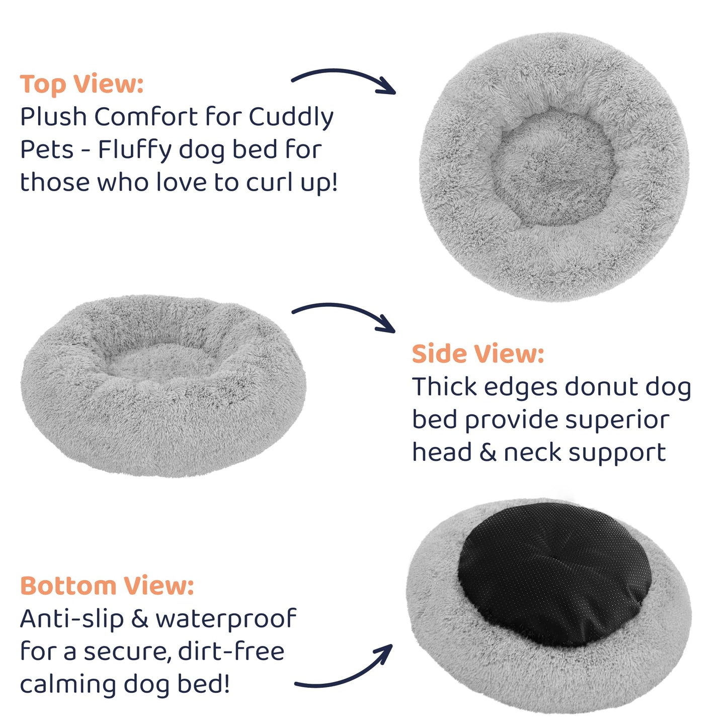 Petloox Donut Dog Bed - Premium Comfort for Anxiety Relief - Fluffy & Calming Design with Ultra-Plush Support | Cozy Round Dog Bed with Super Soft Circle Style