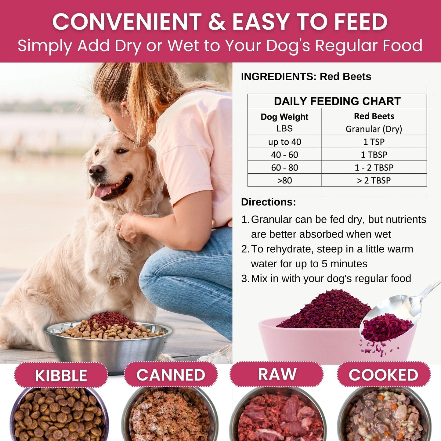 Olewo Red Beets for Dogs Granular – Natural Anti Itch Dog Food Topper, Immune, Cleansing, Skin & Coat Support, Dehydrated Whole Food Multivitamin & Fiber, 22 oz