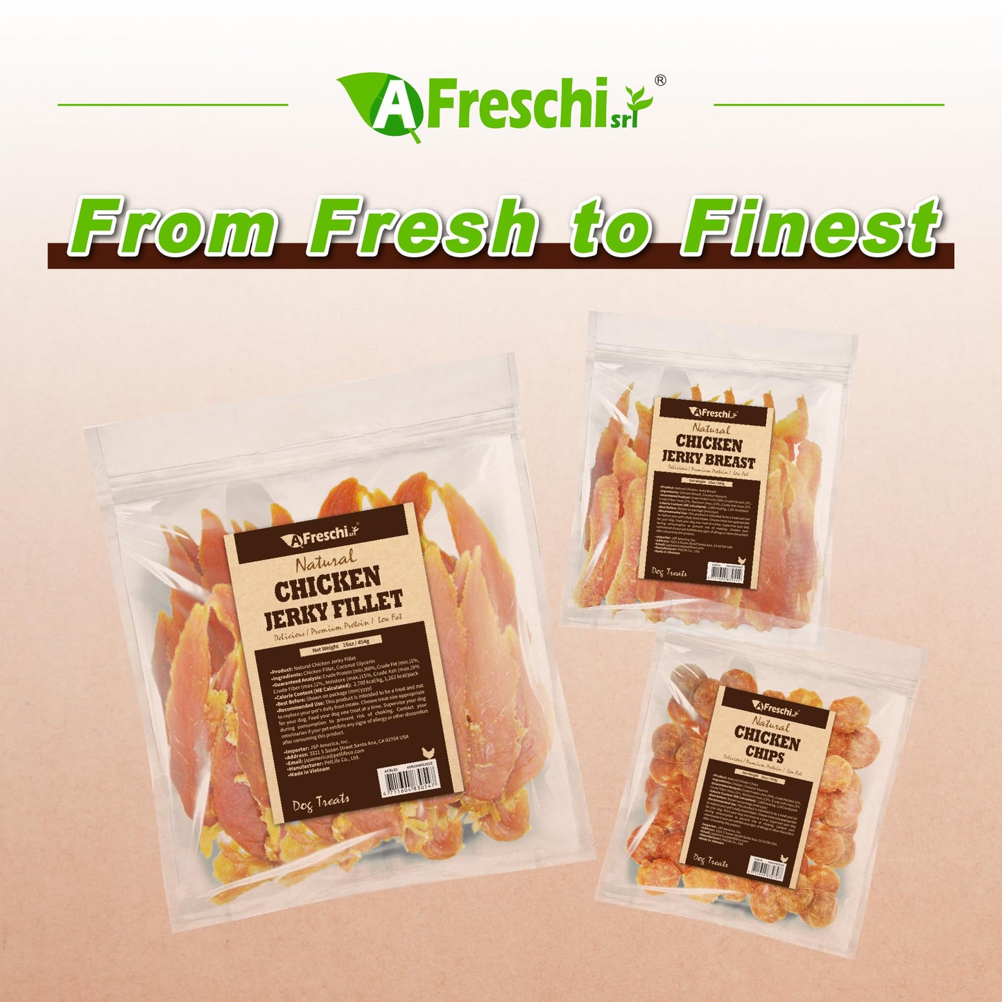 AFreschi Natural Chicken Chips 16 oz, Dog Treats, All Natural, Grain-Free, High-Protein, Low Fat, Healthy & Easily Digestible