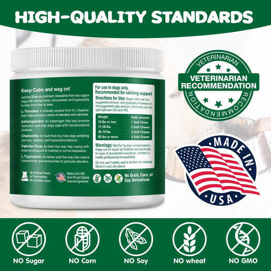 ziehooGe Calming Chews for Dogs, Dog Calming Chews - Anxiety Relief Treats - Dog Supplements Helps with Separation, Barking, Stress Relief, Composure, Promote Relaxation - Natural Ingredients