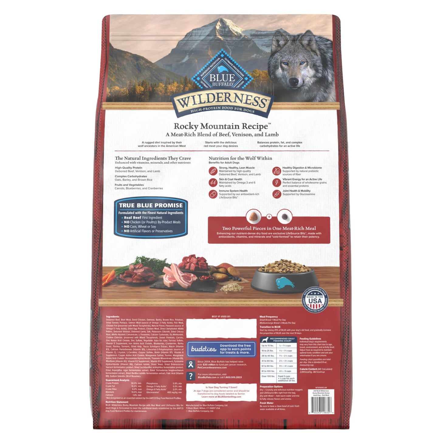 Blue Buffalo Wilderness Rocky Mountain High-Protein Adult Dry Dog Food Wholesome Grains Red Meat, 24lb. Bag
