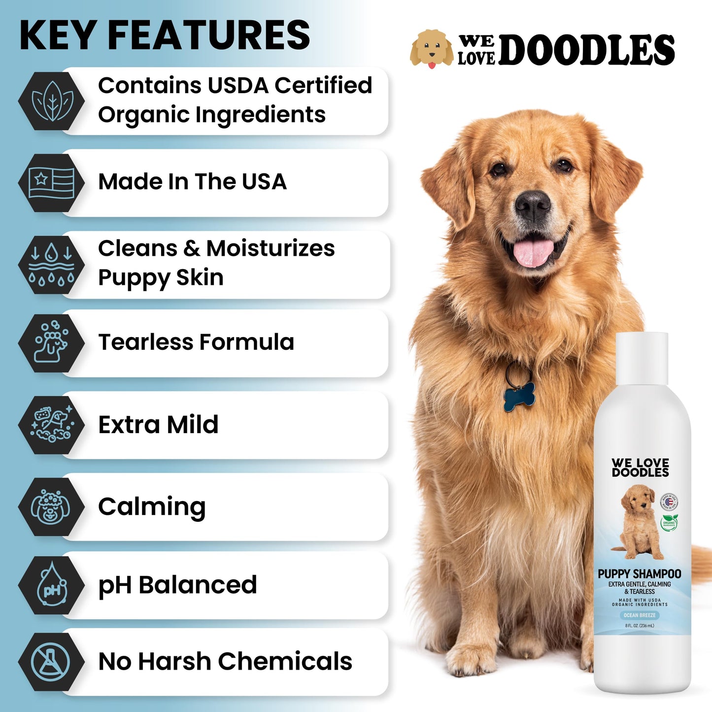 We Love Doodles Puppy Shampoo & Conditioner and Dog Cologne | Organic Ingredients | Sensitive & Itchy Skin Wash | Long Lasting After Bath | Puppies Odor Eliminator Spray | Made in USA