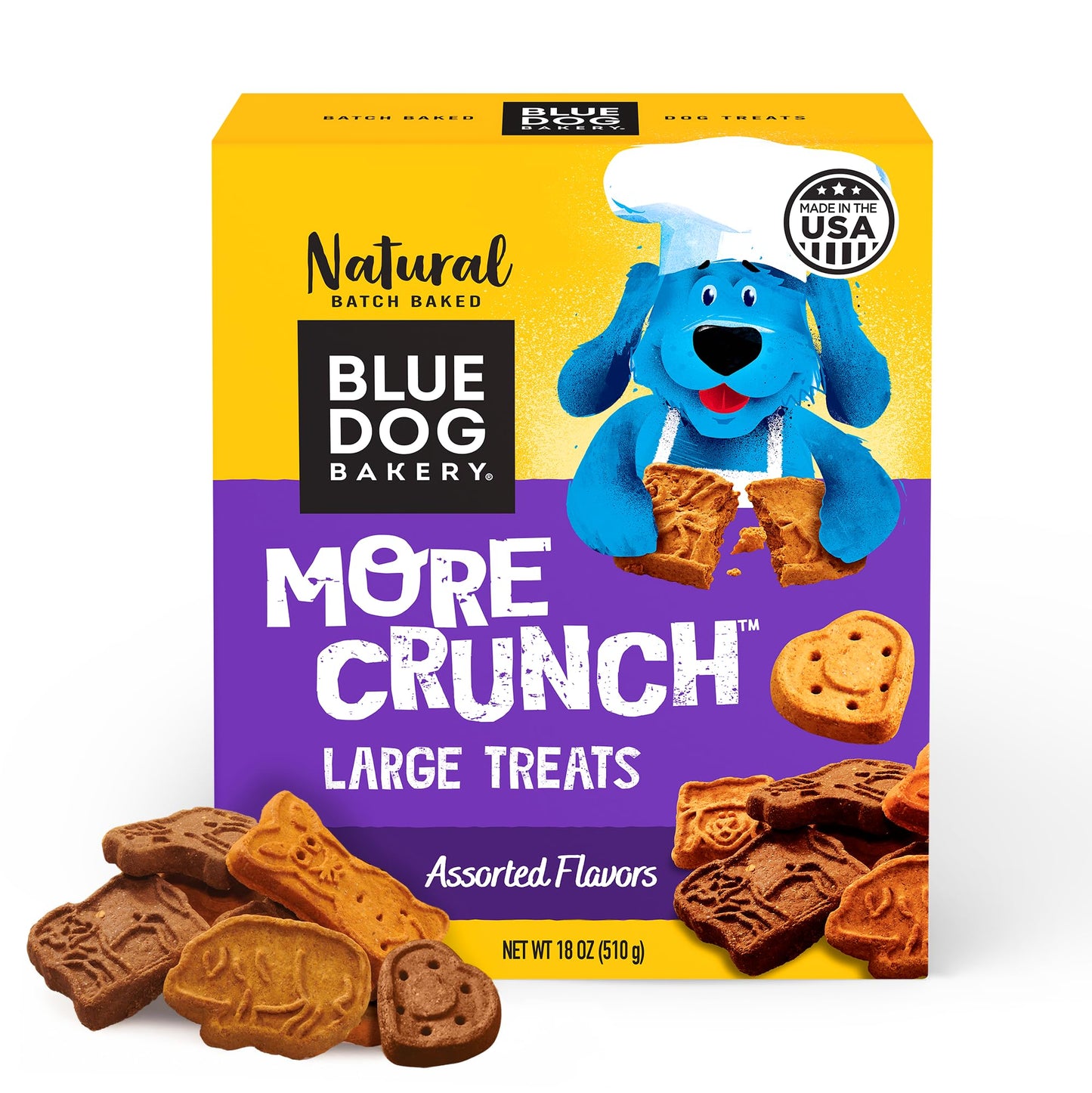 Blue Dog Bakery Natural Dog Treats, More Crunch Large, Assorted Flavors, 18oz Box, 1 Box