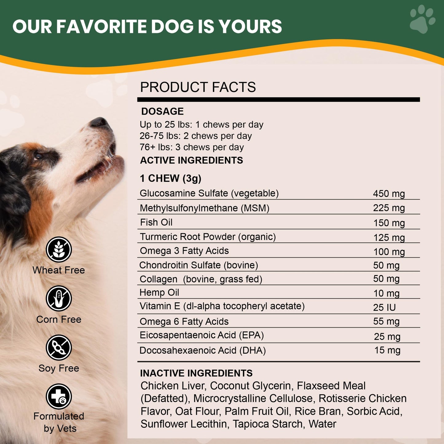 Vet Naturals Hemp & HIPS - Dog Joint Supplement Large Breed - Senior Dog Supplements - Glucosamine and Chondroitin Supplement for Large Dog - MSM & USA Grown Hemp Oil (60ct-Rotisserie Chicken)