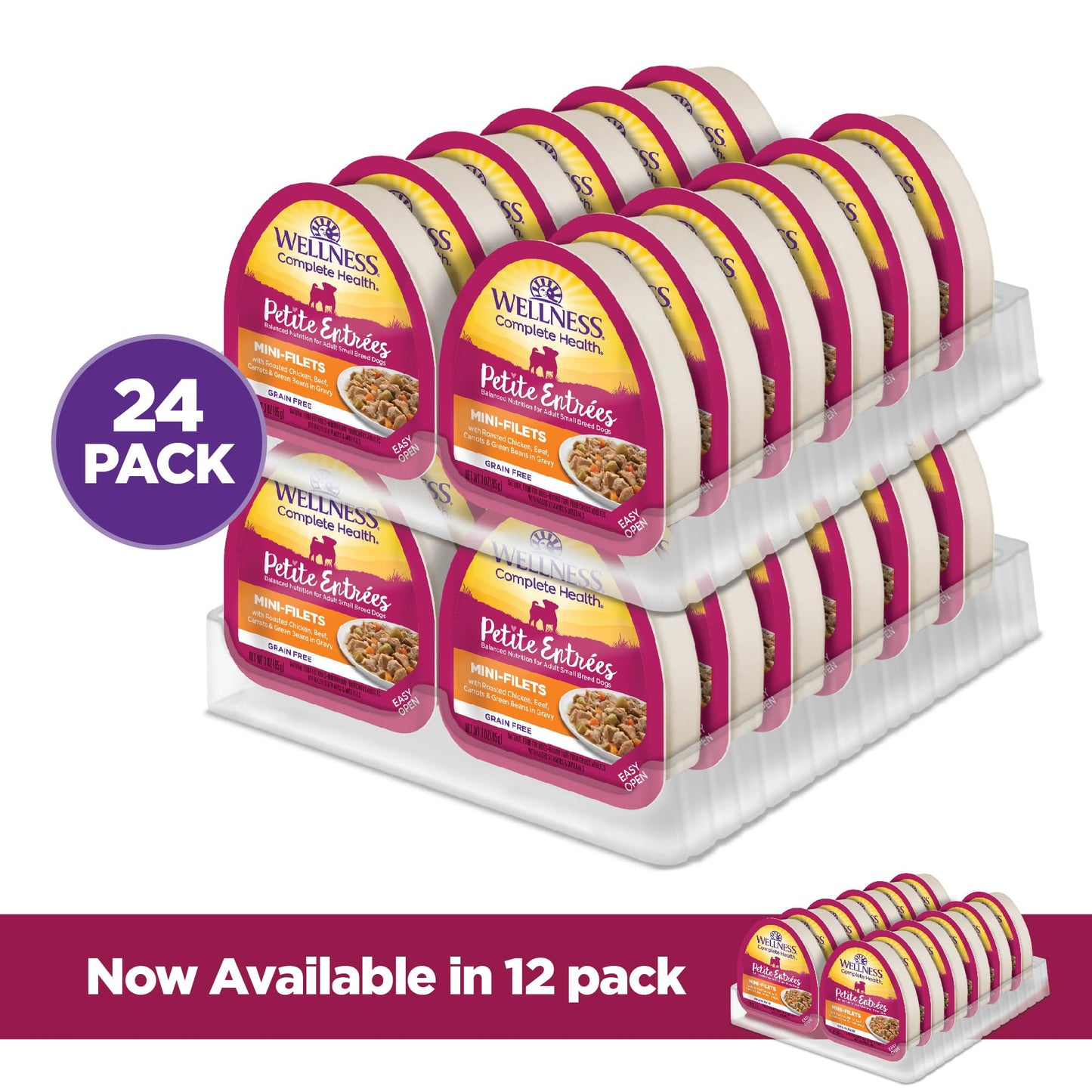 Wellness Petite Entrees Mini Fillets Natural Wet Small Breed Dog Food, Roasted Chicken, Beef, Carrots & Green Beans, 3-Ounce Cup (Pack of 24)