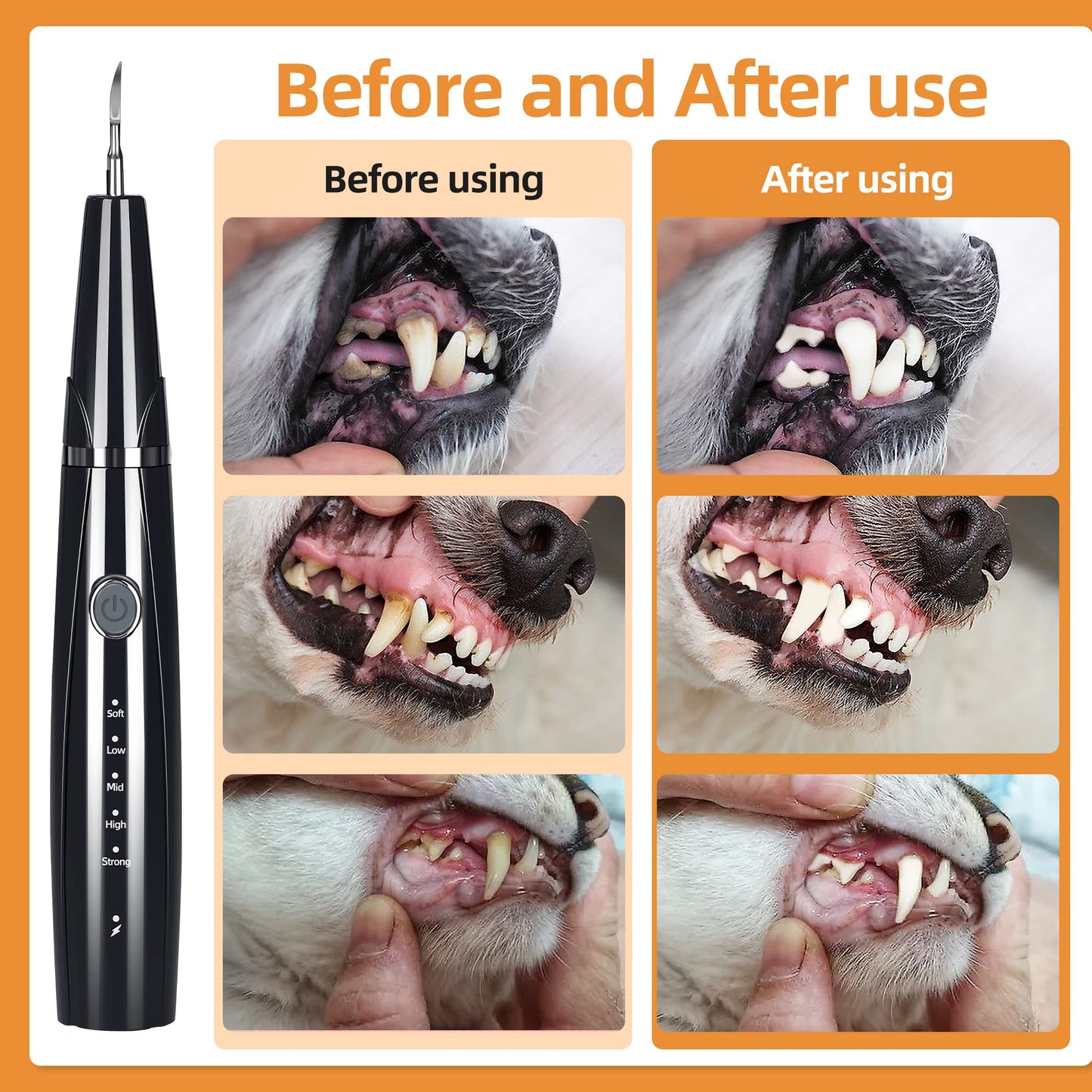 PAWSION Ultrasonic Dog Plaque and Tartar Remover, Teeth Cleaning Kit for Pets, Rechargeable Dental Scraper for Pets, 5 Modes with 3 Cleaning Heads and LED Light