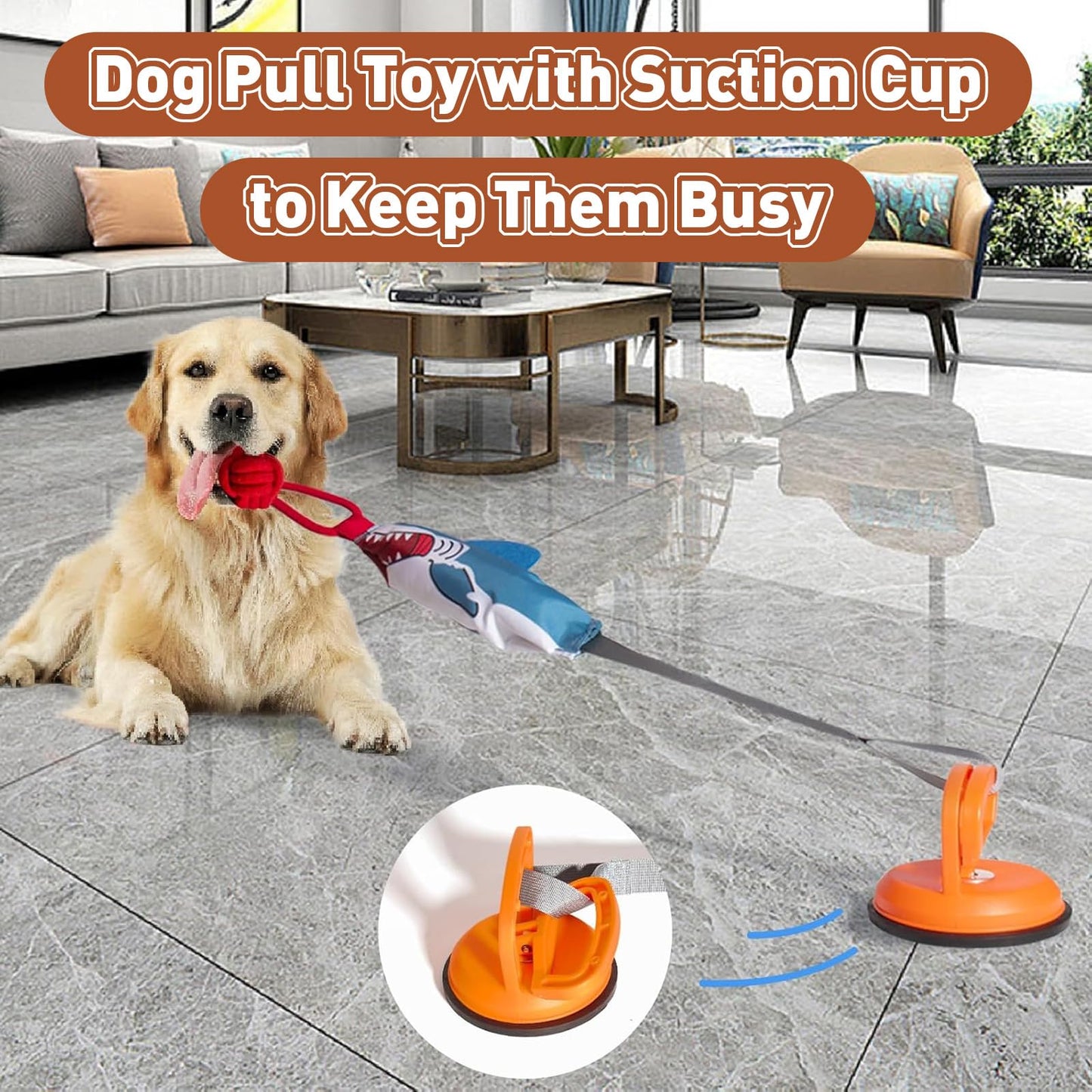ETIAL Squeaky Dog Tug Toy, Interactive Shark Shape Tug of War Pet Pull Toy with Suction Cup to Keep Them Busy, Teeth Cleaning Dog Rope Toys for Small Medium Puppy Indoor or Outdoor Play