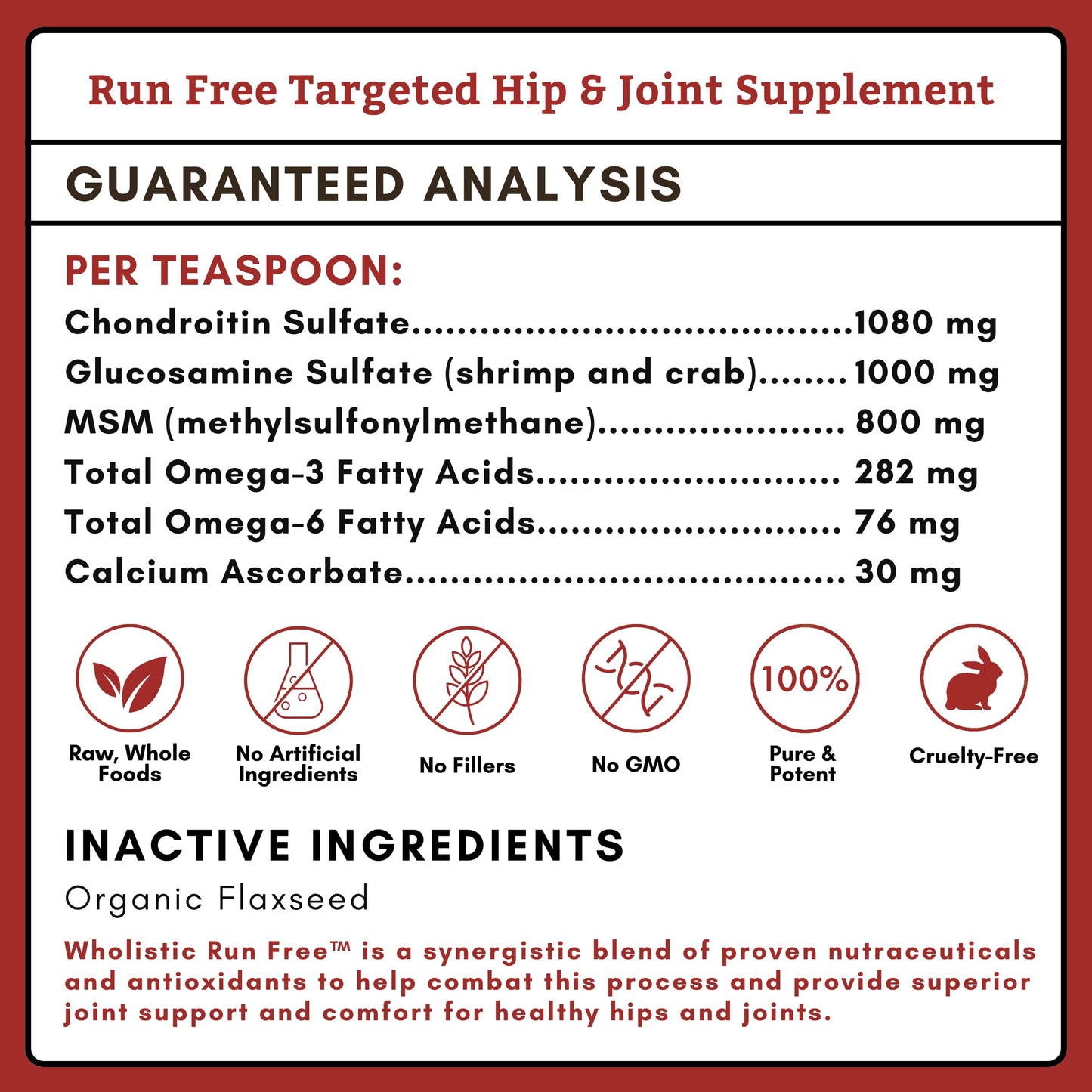 Wholistic Pet Organics Joint Supplement for Dogs - 1 Lb - Daily Dog Hip and Joint Supplement with Glucosamine Chondroitin & MSM to Support Mobility - All Breeds & Ages - Organic Glucosamine for Dogs