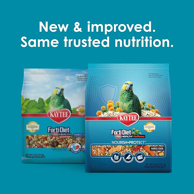 Kaytee Forti-Diet Pro Health+Safflower Nourish+Protect Parrot Food, Supports Breeding and Molting, Nutrition Backed by Science, Digestive and Brain Health, 4 pounds