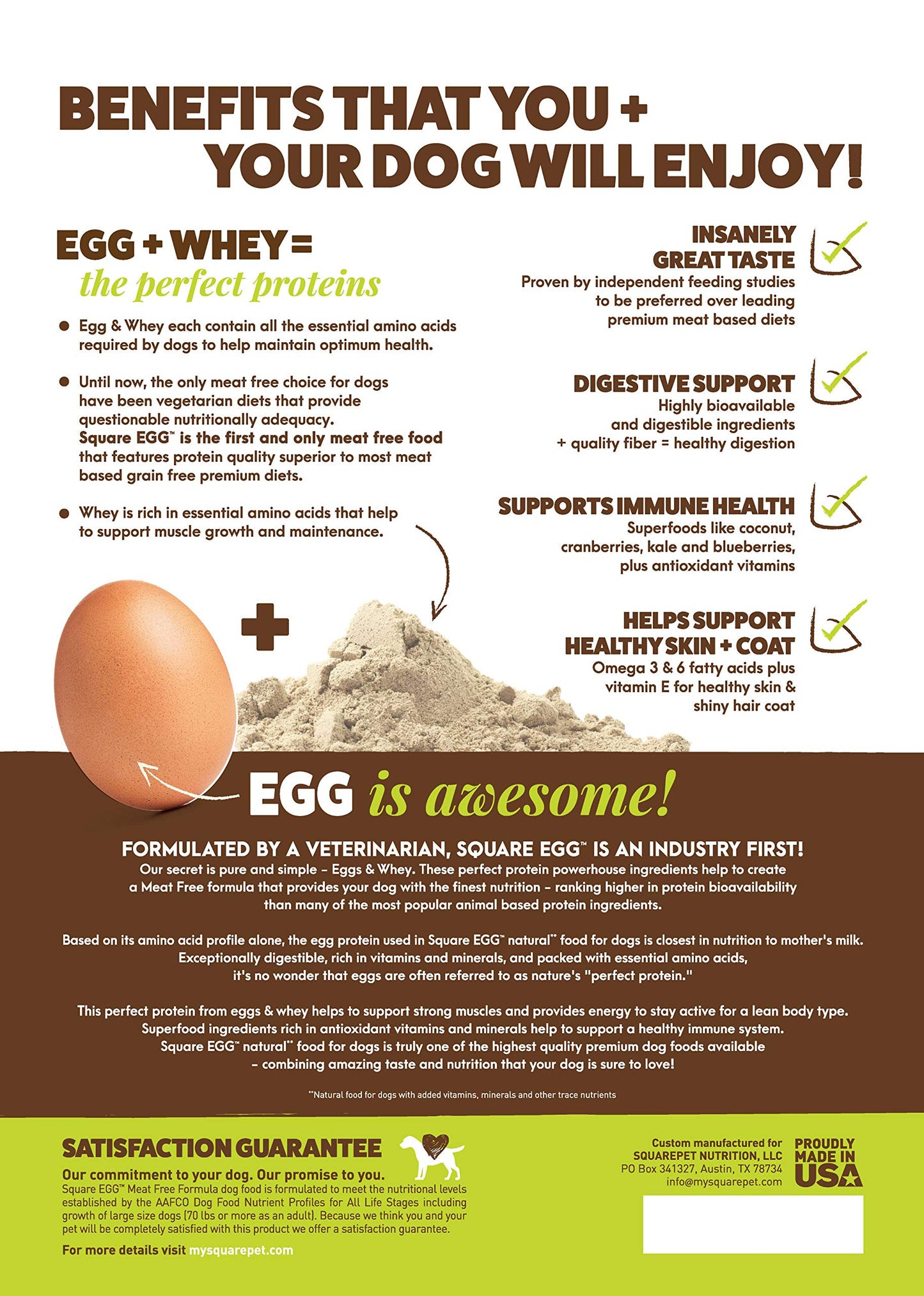 SquarePet Square Egg Dry Dog Food, Gentle Kibble Sturcture, Whey Proten, Amino Acids, Easily Digestible Ideally for Senior Dogs 19.8lbs