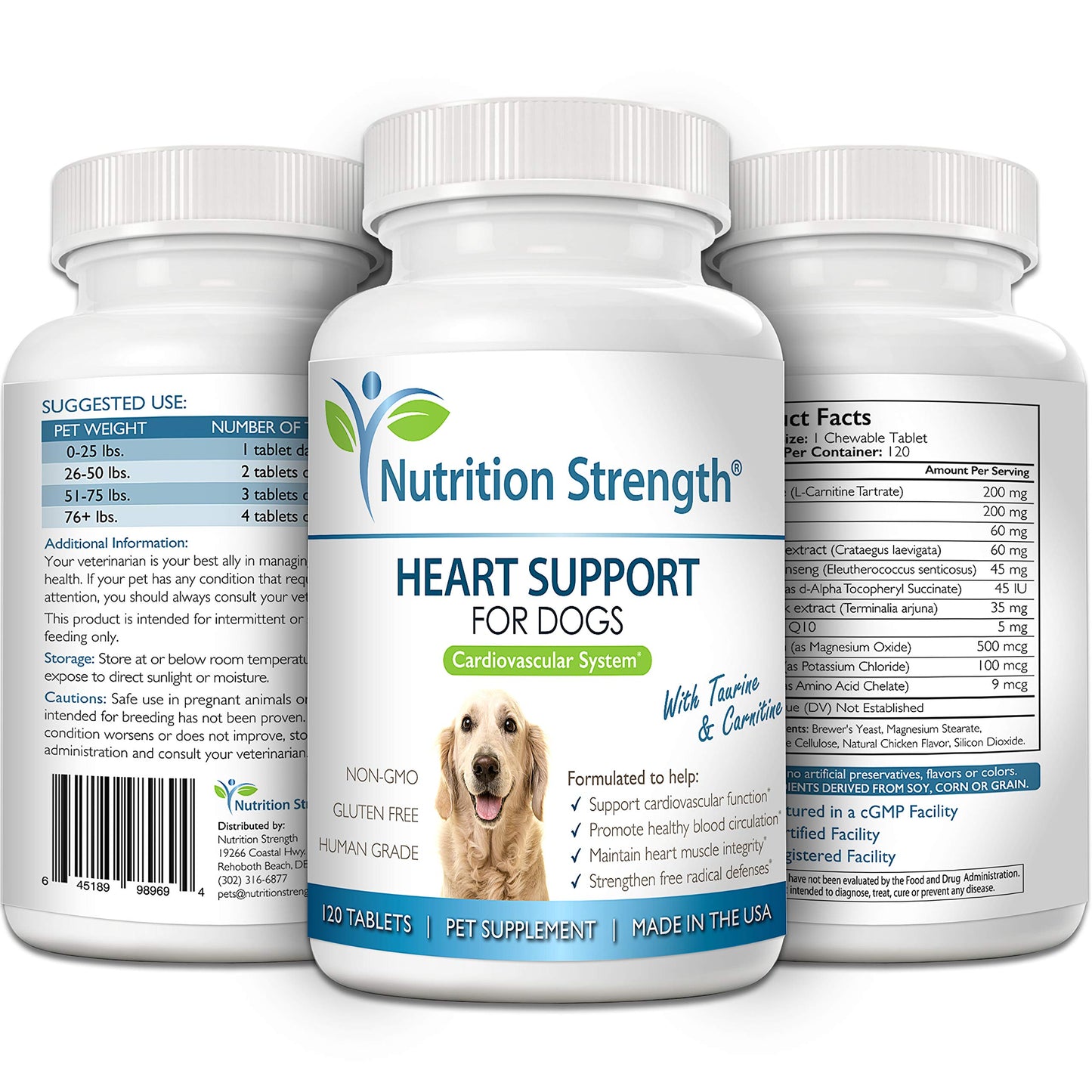 Nutrition Strength Heart Support for Dogs with Taurine & Carnitine, Promote Blood Circulation, Support Cardiovascular Function, Heart Muscle Integrity & Free Radical Defenses, 120 Chewable Tablets