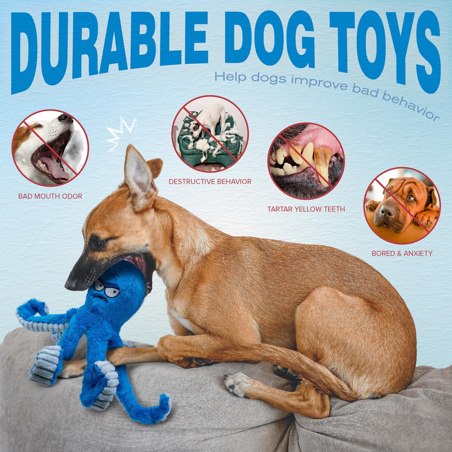 LEGEND SANDY Tough Dog Toys, Stuffed Dog Chew Toys, Large Dog Toys to Keep Them Busy, Interactive Dog Toys, Squeaky Dog Toys, Tug of War Dog Toy, Crinkle Dog Toy