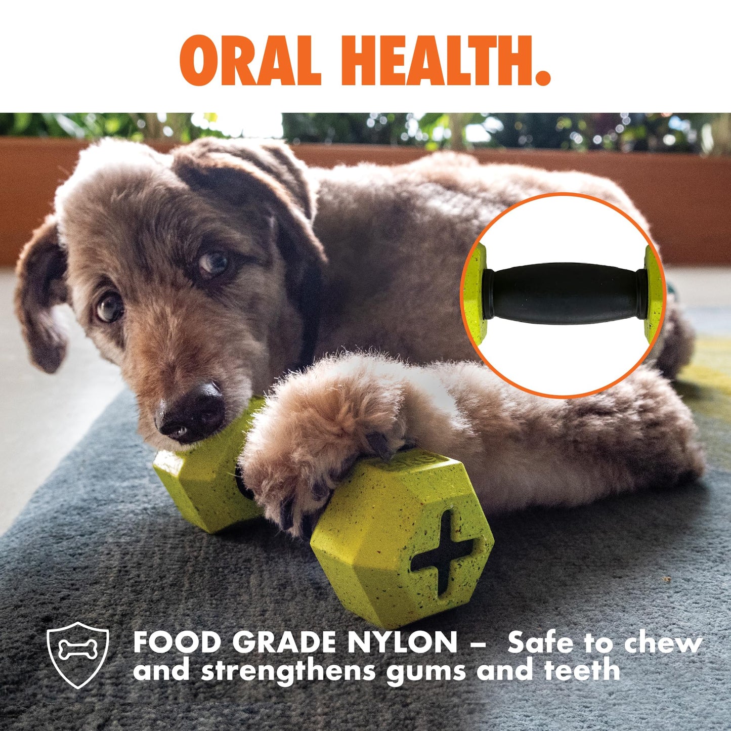 Max Fusion Made with Nike Grind, Arlee Dumbbell Dog Toy, Orange Dog Toys for Small & Medium Dogs, Durable & Natural Rubber Chew Toy for Play, Fetch, Tug & Chewing, Small, 1 Count