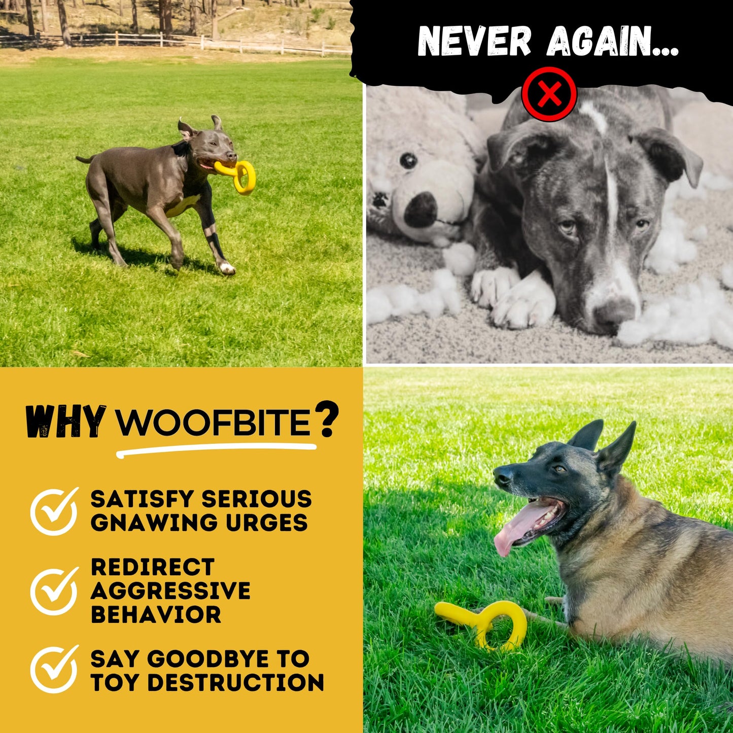 WoofBite Tug Rings – Indestructible Dog Toy for Aggressive Chewers – Durable Power Chewer Toy – Tough, Heavy Duty Natural Rubber – Safe & Non-Toxic Medium/Large Breed – 6.5in
