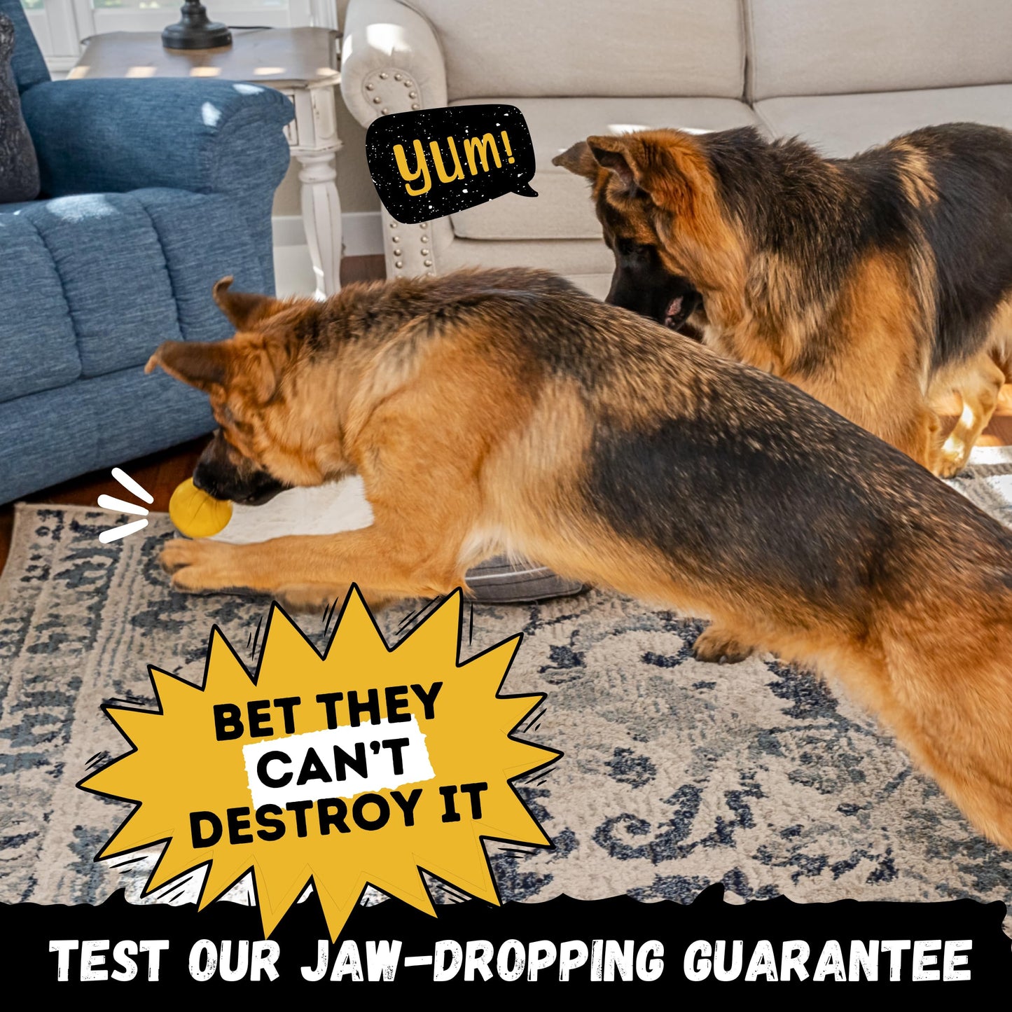 WoofBite Indestructible Dog Ball - Lifetime Replacement - Durable Dog Toy for Aggressive Chewers - Safe, Non-Toxic Natural Rubber - Chew & Fetch - Tough, Heavy Duty - 3” (Tennis Ball Size)