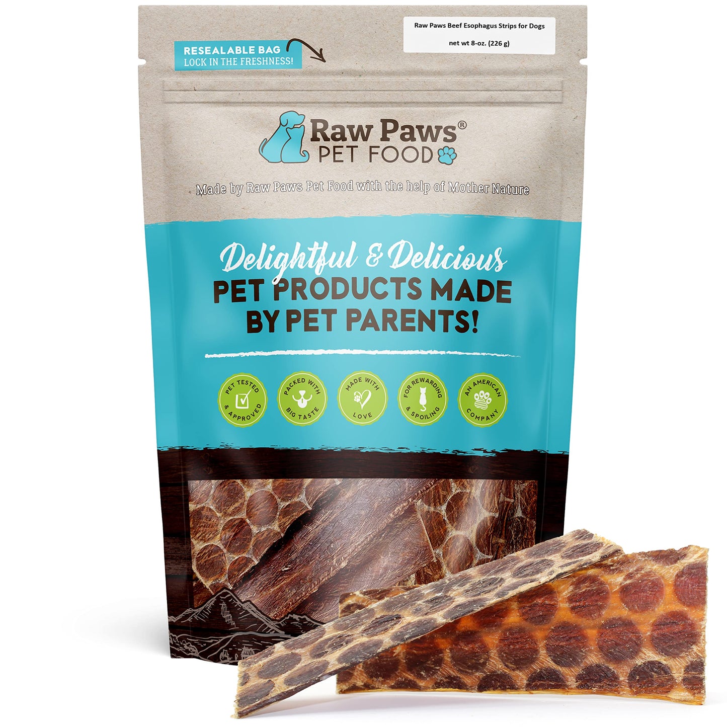 Raw Paws Beef Esophagus Strips for Dogs, 6-inch (20 Pack) - All Natural Chews - Free-Range Beef Esophagus Strips - Dog Taffy Chews - Single Ingredient Chew for Dogs - Cow Jerky Treats