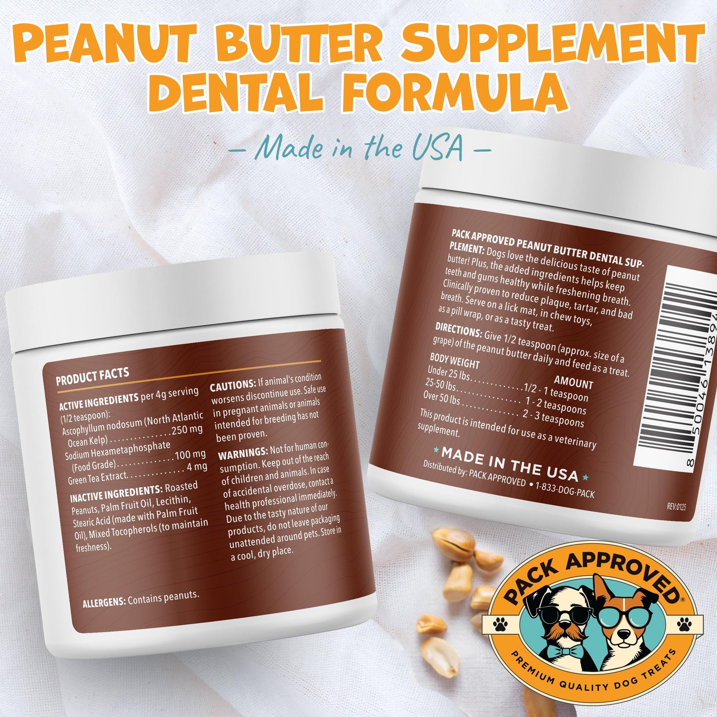Pack Approved Dog Peanut Butter - with Ocean Kelp to Support Oral Care & Act as Dog Plaque and Tartar Remover - Lick Mat Treats for Bad Breath - Dental (8.46oz)