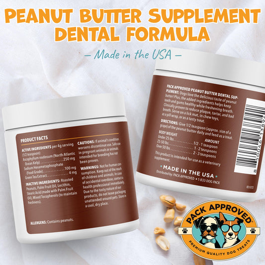 Pack Approved Dog Peanut Butter - with Ocean Kelp to Support Oral Care & Act as Dog Plaque and Tartar Remover - Lick Mat Treats for Bad Breath - Dental (8.46oz)