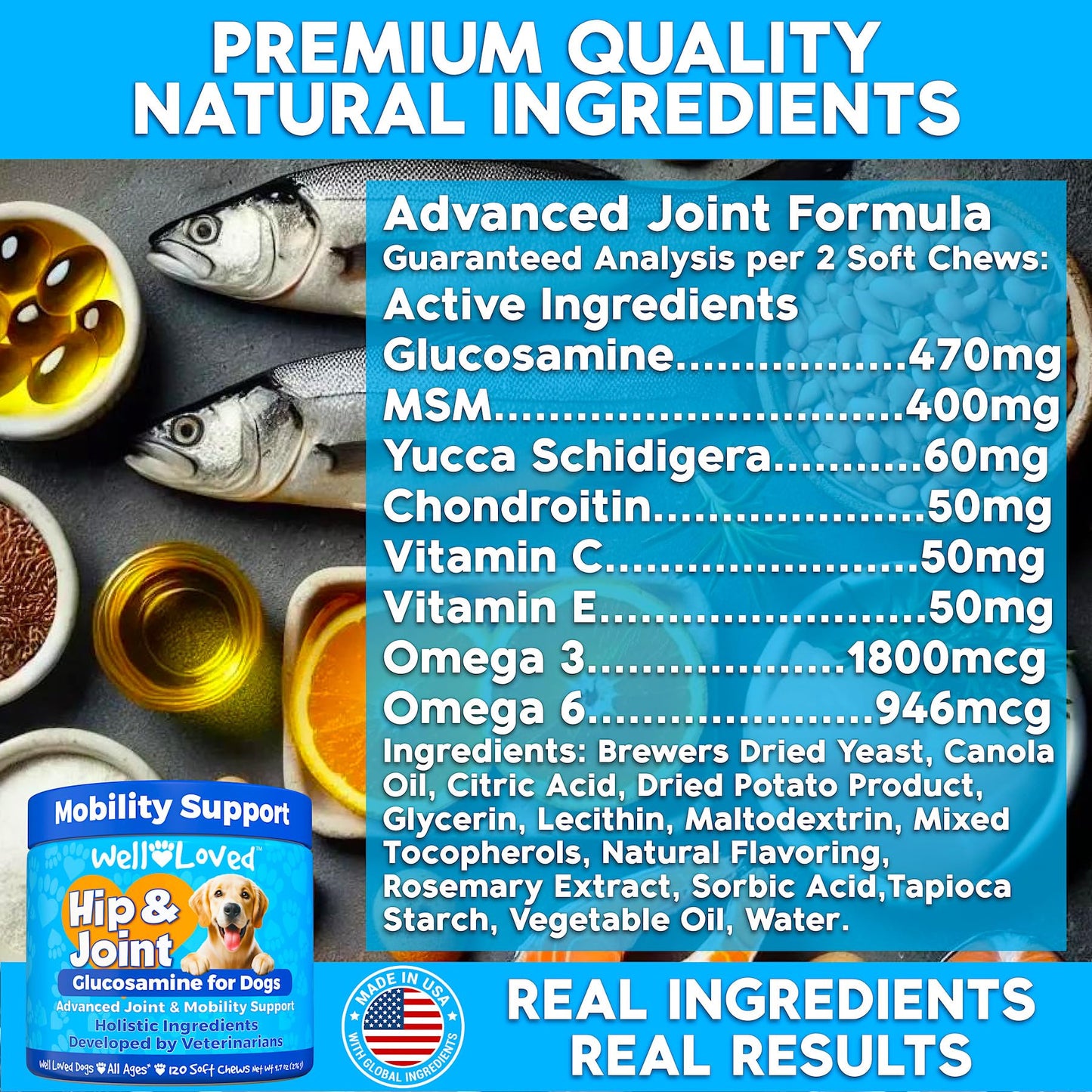Well Loved Glucosamine for Dogs - Joint Supplement for Dogs, Made in USA, Vet Developed, Glucosamine Chondroitin, Hip and Joint Chews with MSM, Large Breed, Pain Relief, 120 Chews